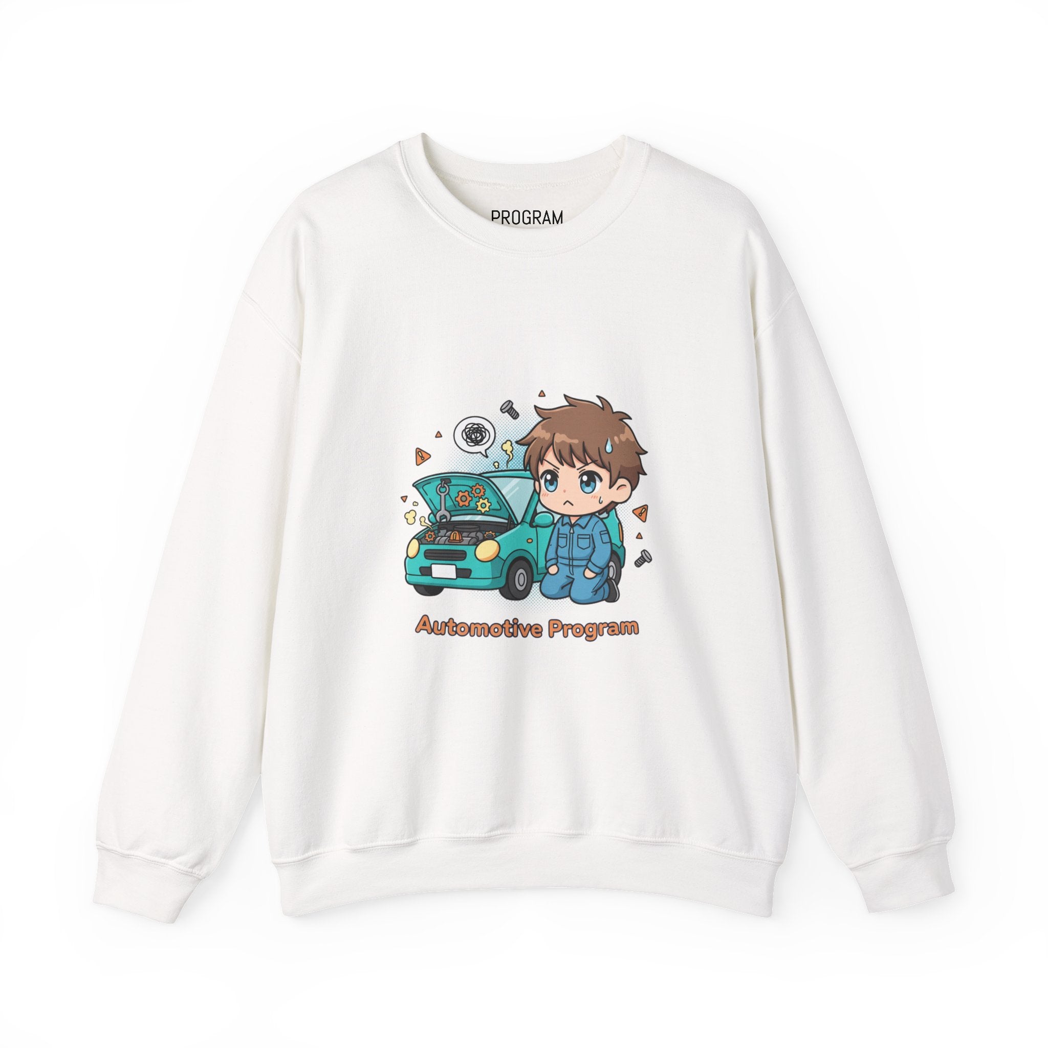 Automotive Program Crewneck Sweatshirt — Cute Mechanic Anime Design