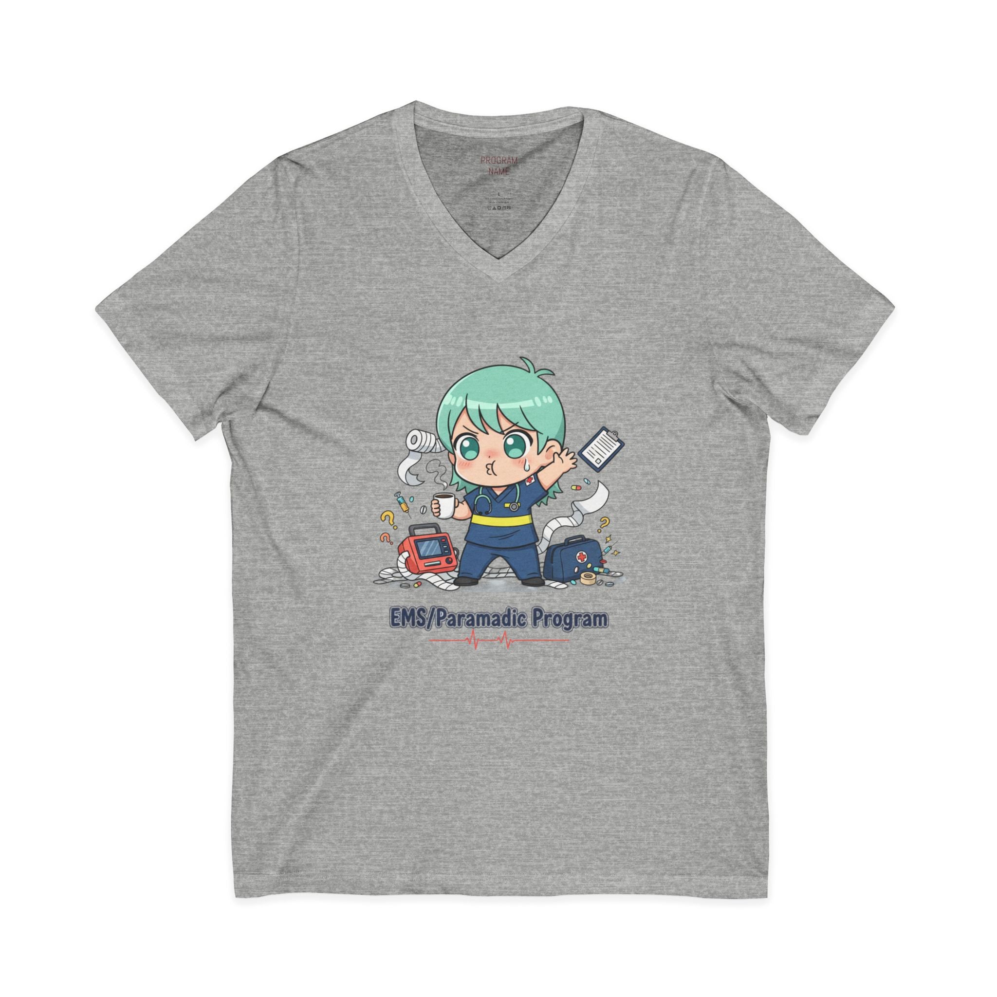 Paramedic EMS Anime V-Neck Tee — Cute EMT Program Shirt (Custom College Name)