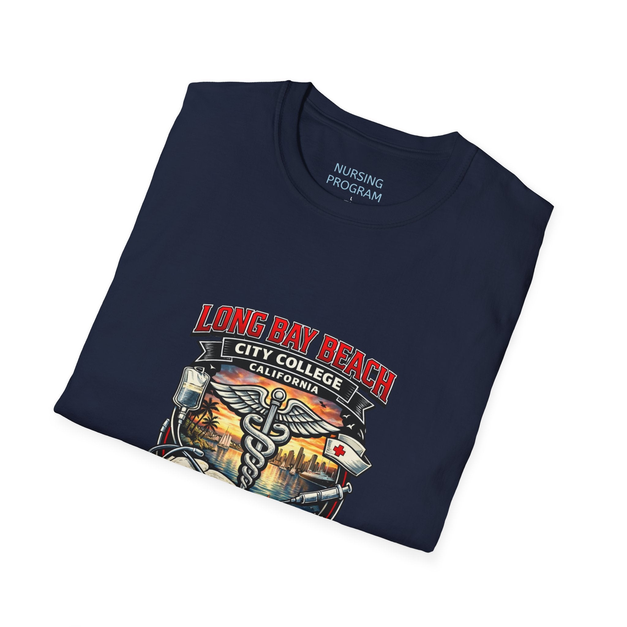 Long Beach City College Nursing Program T-Shirt — Caduceus Skull Patch Design