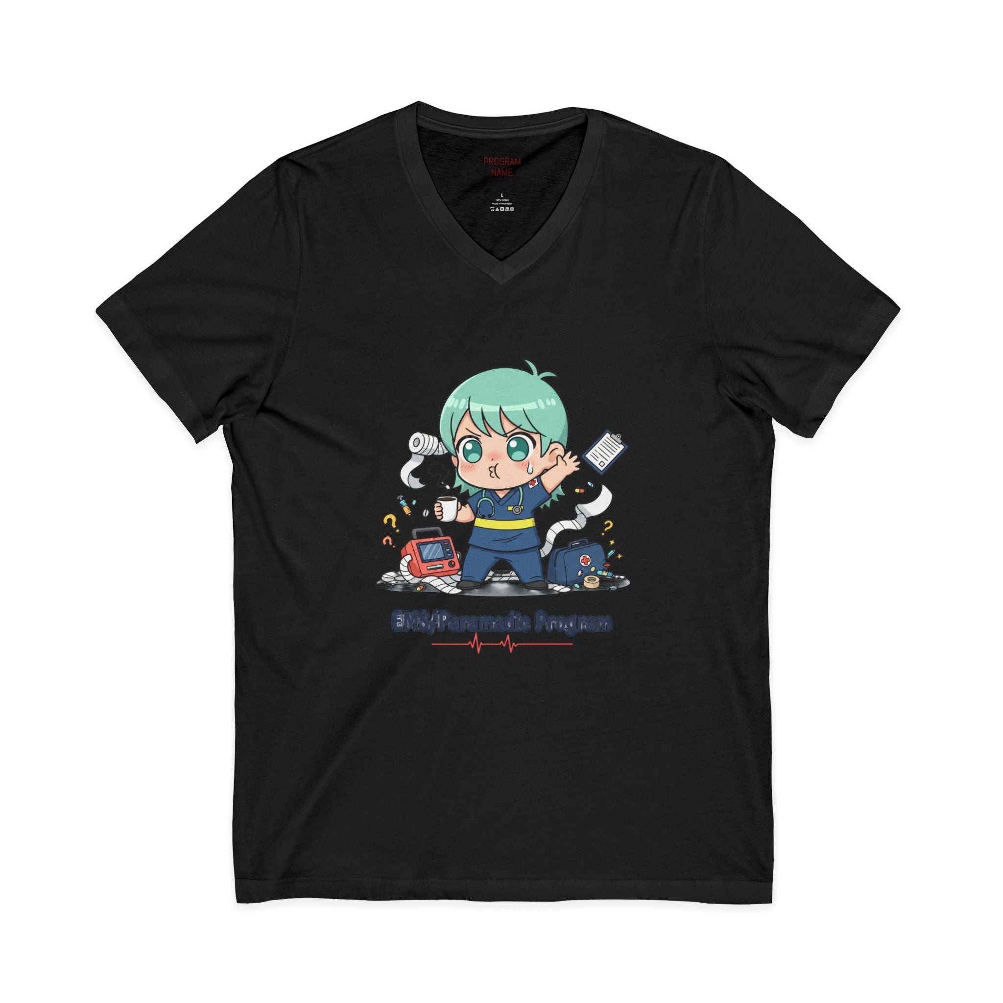 Paramedic EMS Anime V-Neck Tee — Cute EMT Program Shirt (Custom College Name)