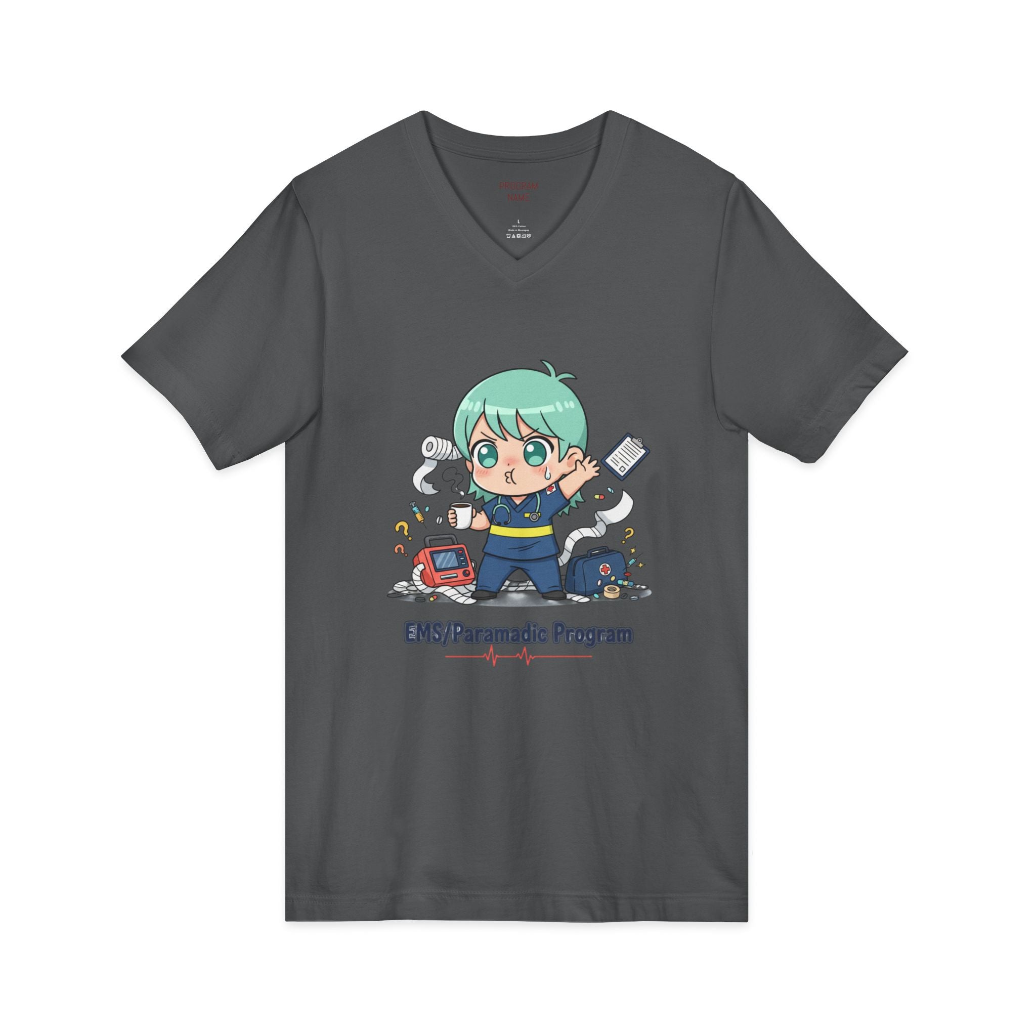 Paramedic EMS Anime V-Neck Tee — Cute EMT Program Shirt (Custom College Name)