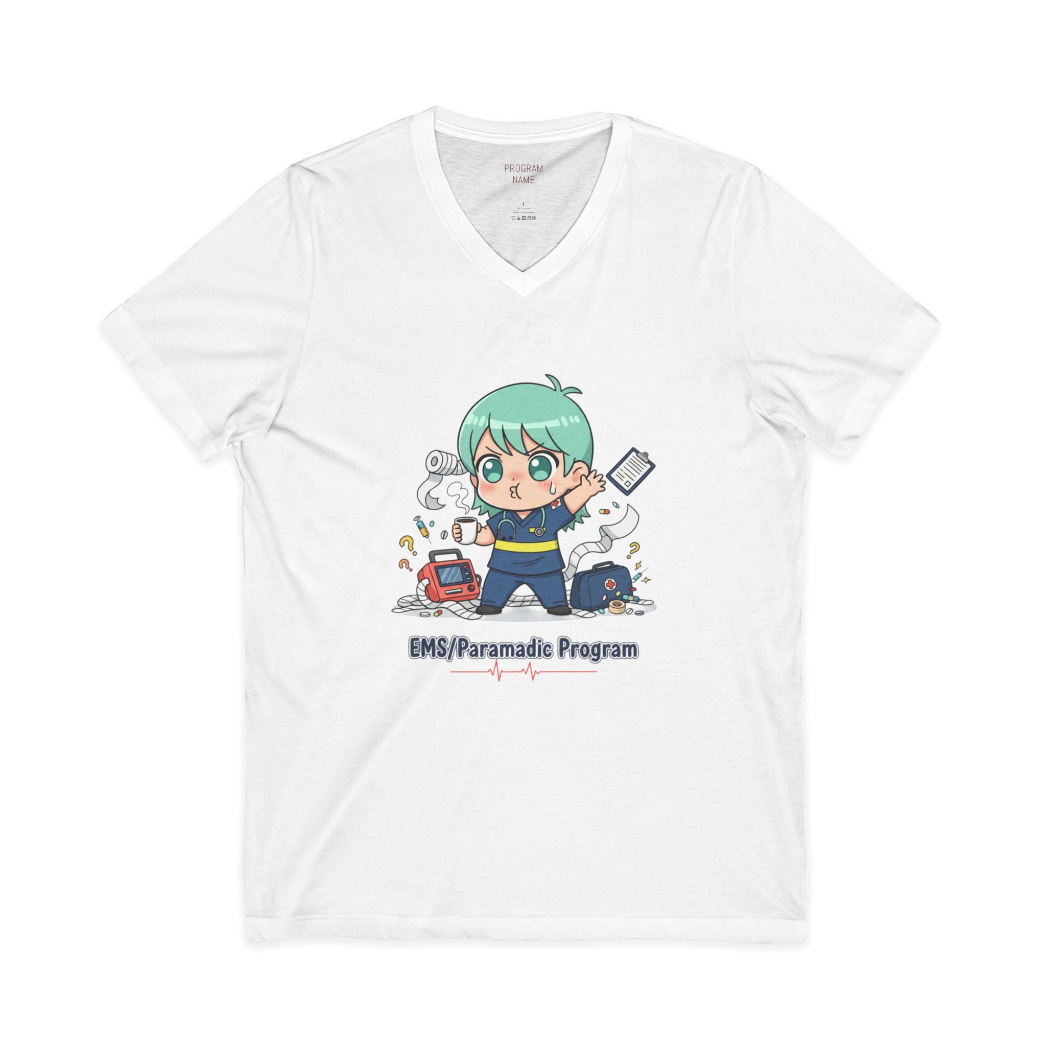 Paramedic EMS Anime V-Neck Tee — Cute EMT Program Shirt (Custom College Name)