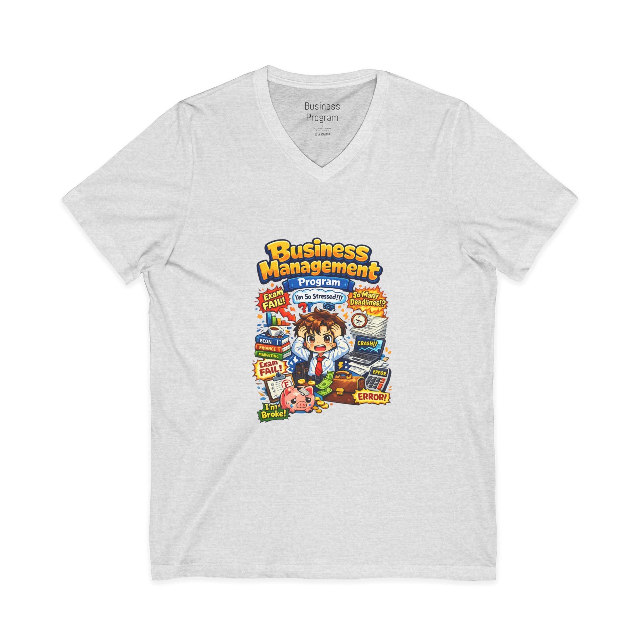 Business Management College T‑Shirt - Cute Study Cartoon V‑Neck Tee