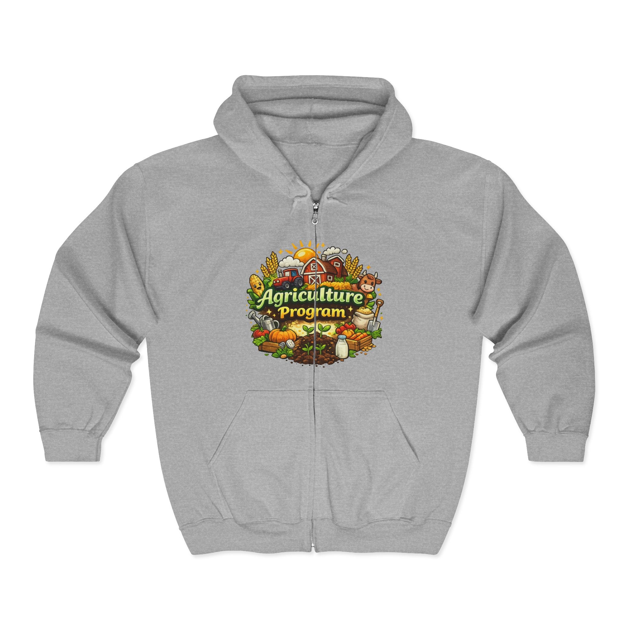 Agriculture Program Full-Zip Hoodie — Farm Produce Graphic Zip-Up