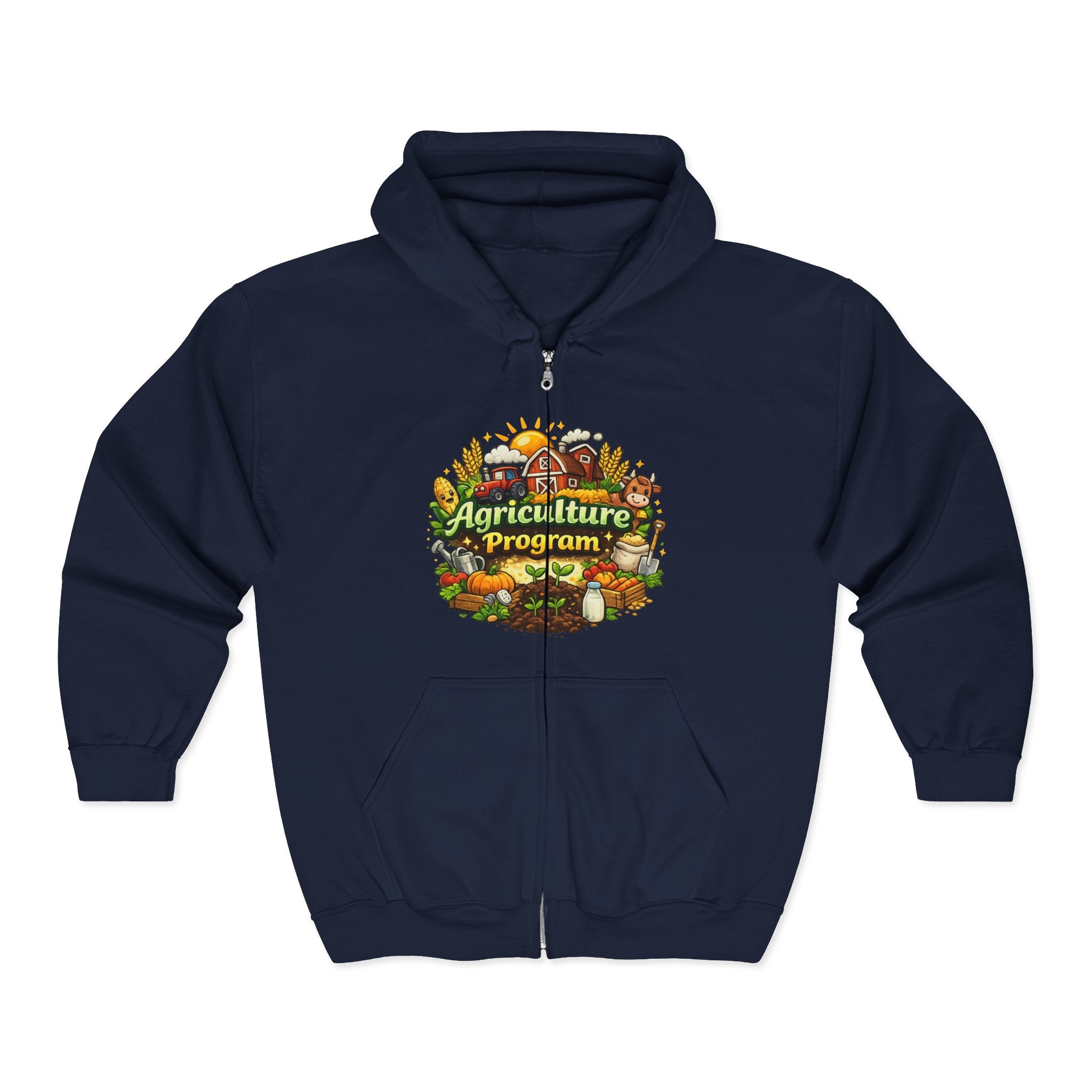 Agriculture Program Full-Zip Hoodie — Farm Produce Graphic Zip-Up