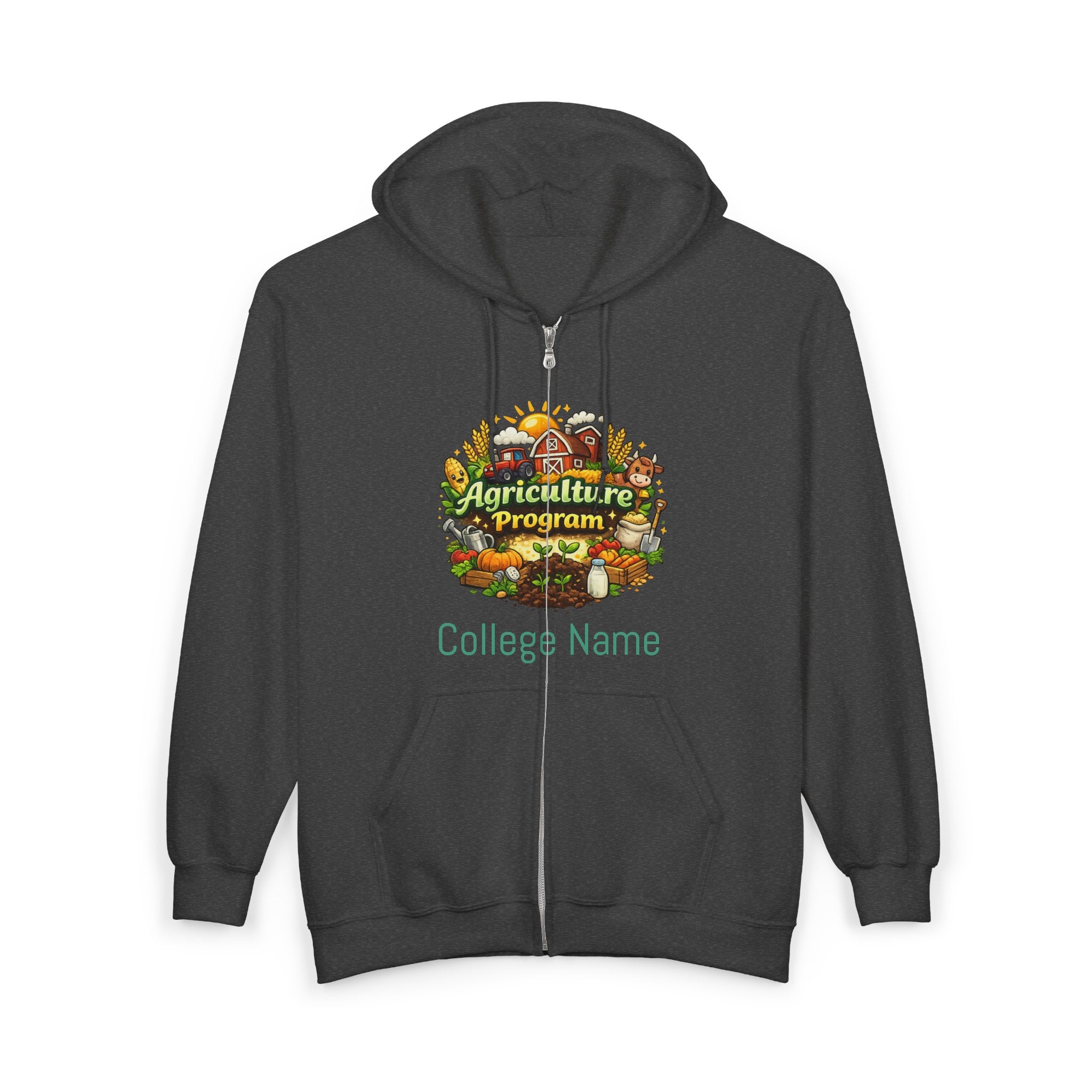 Agriculture Program Full-Zip Hoodie — Farm Produce Graphic Zip-Up