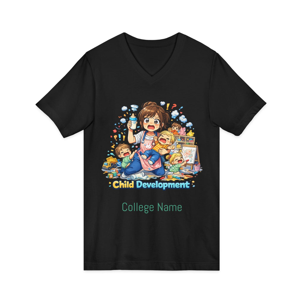 Child Development V-Neck Tee — Cute Teacher & Student Illustration