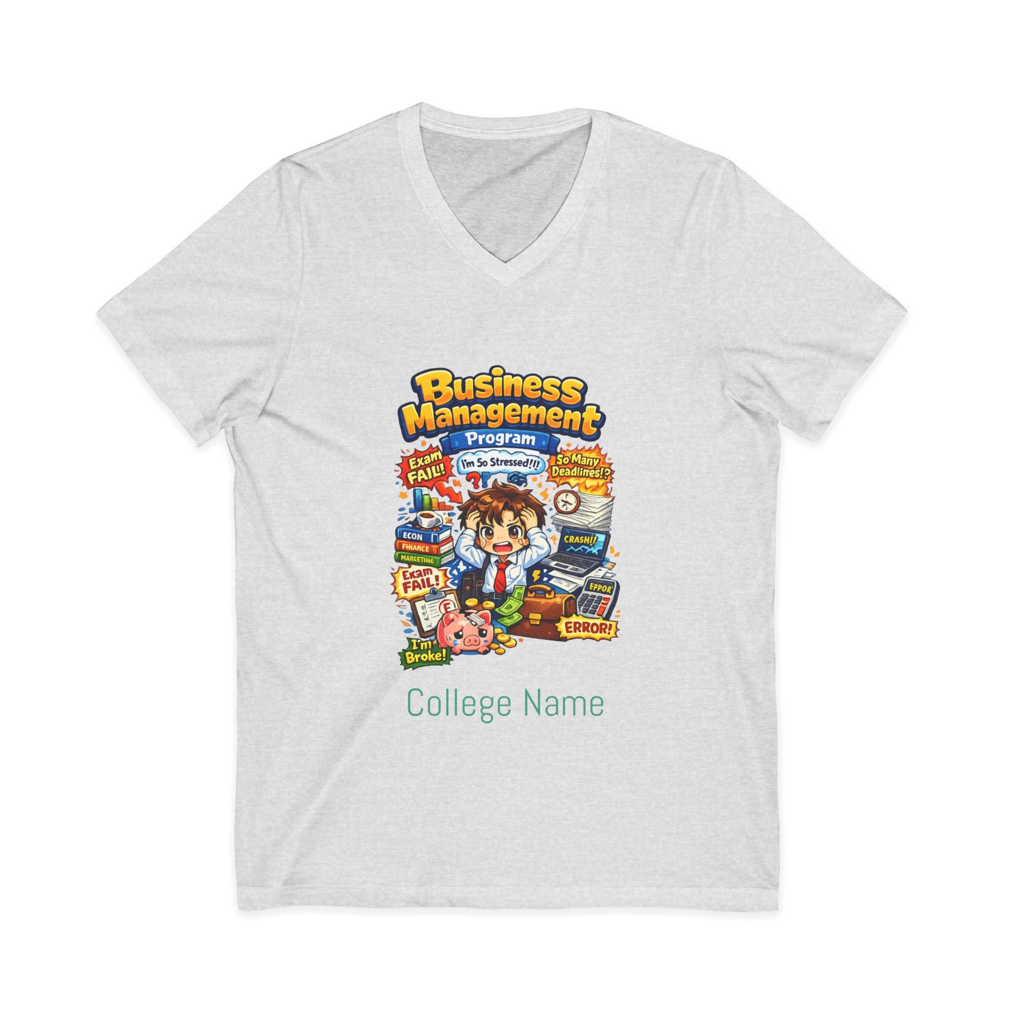 Business Management College T‑Shirt - Cute Study Cartoon V‑Neck Tee