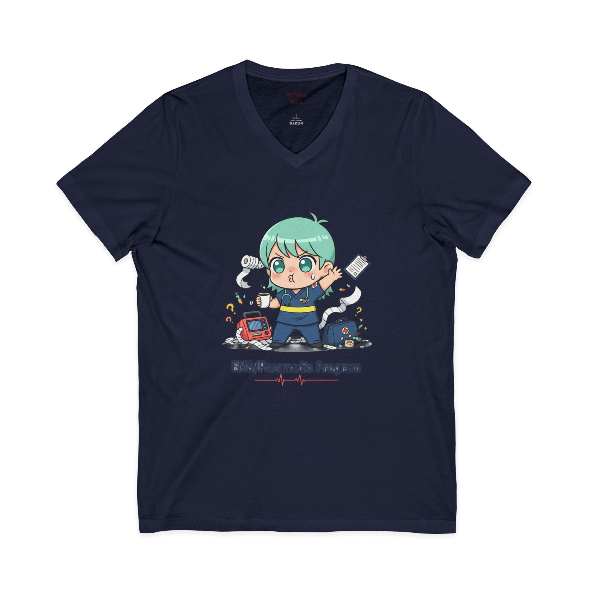 Paramedic EMS Anime V-Neck Tee — Cute EMT Program Shirt (Custom College Name)