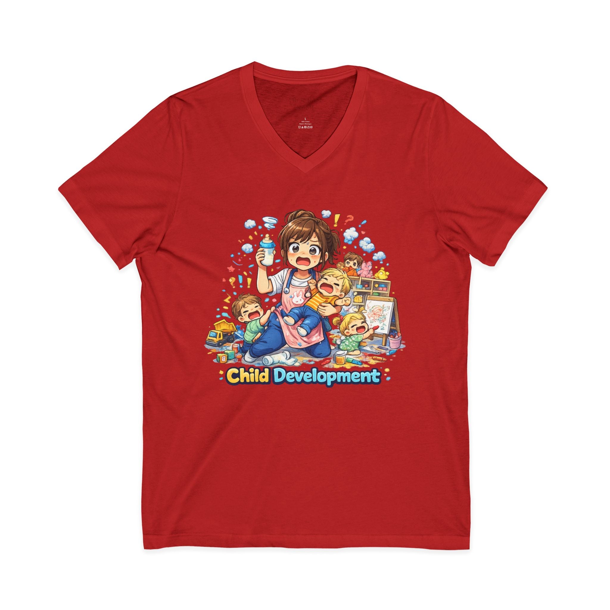 Child Development V-Neck Tee — Cute Teacher & Student Illustration
