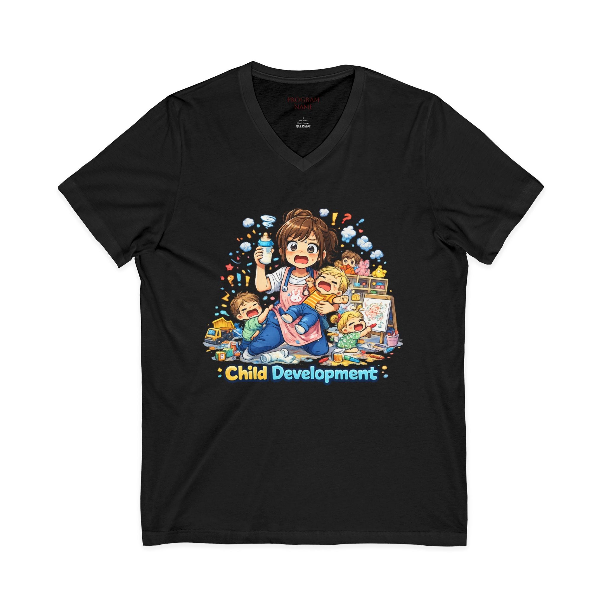 Child Development V-Neck Tee — Cute Teacher & Student Illustration
