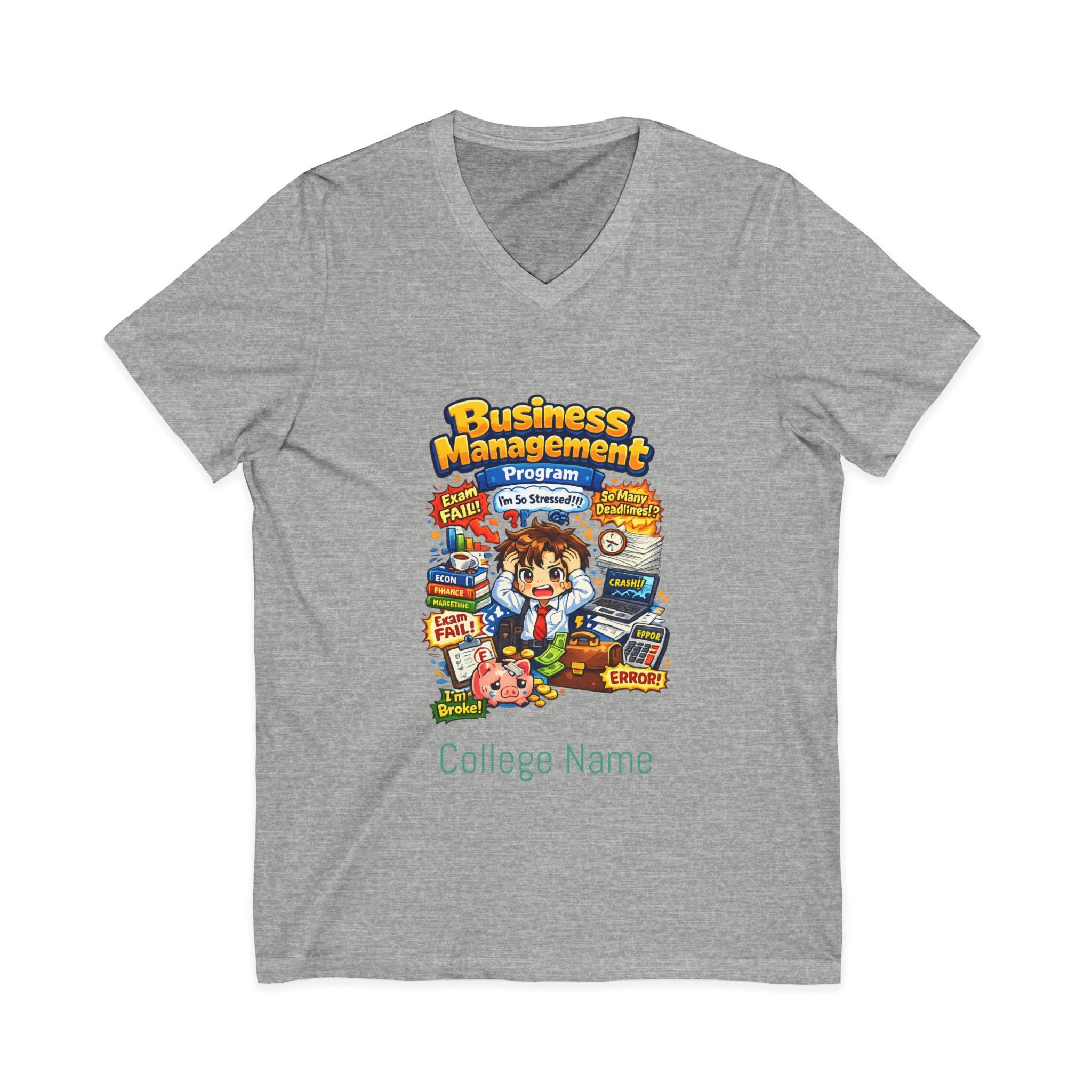 Business Management College T‑Shirt - Cute Study Cartoon V‑Neck Tee