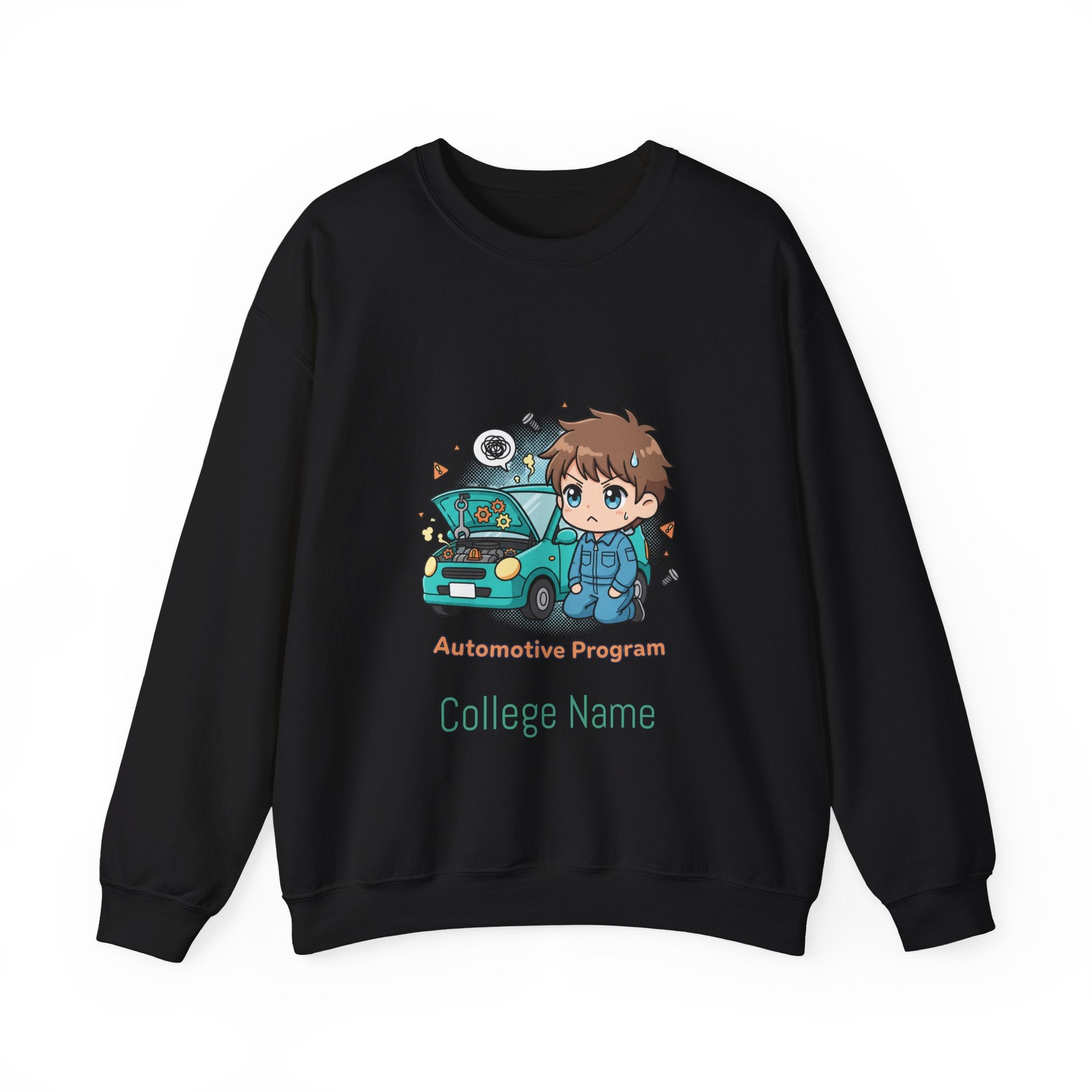 Automotive Program Crewneck Sweatshirt — Cute Mechanic Anime Design