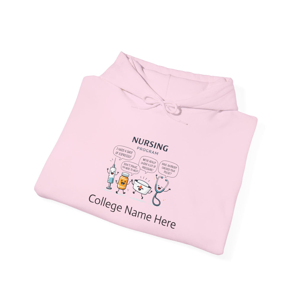 Nursing Program Hoodie – Cute Medical Icons Sweatshirt (Custom School Name)