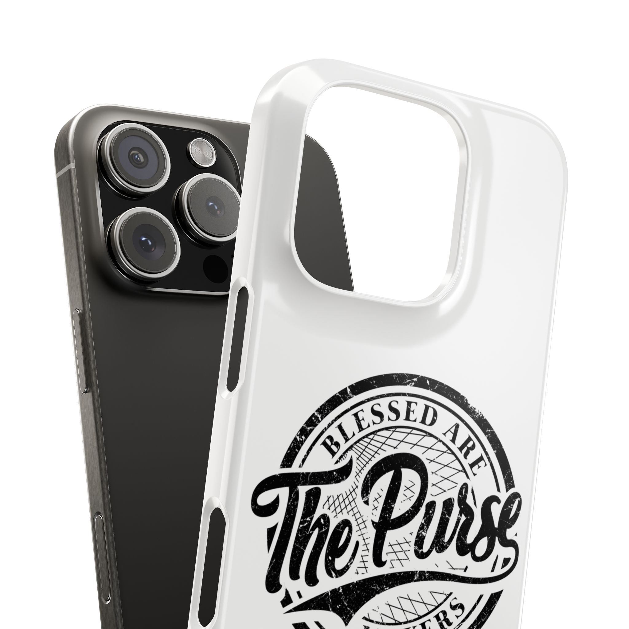 Slim Phone Case — "Blessed Are The Purse Makers" Vintage Script Phone Cover