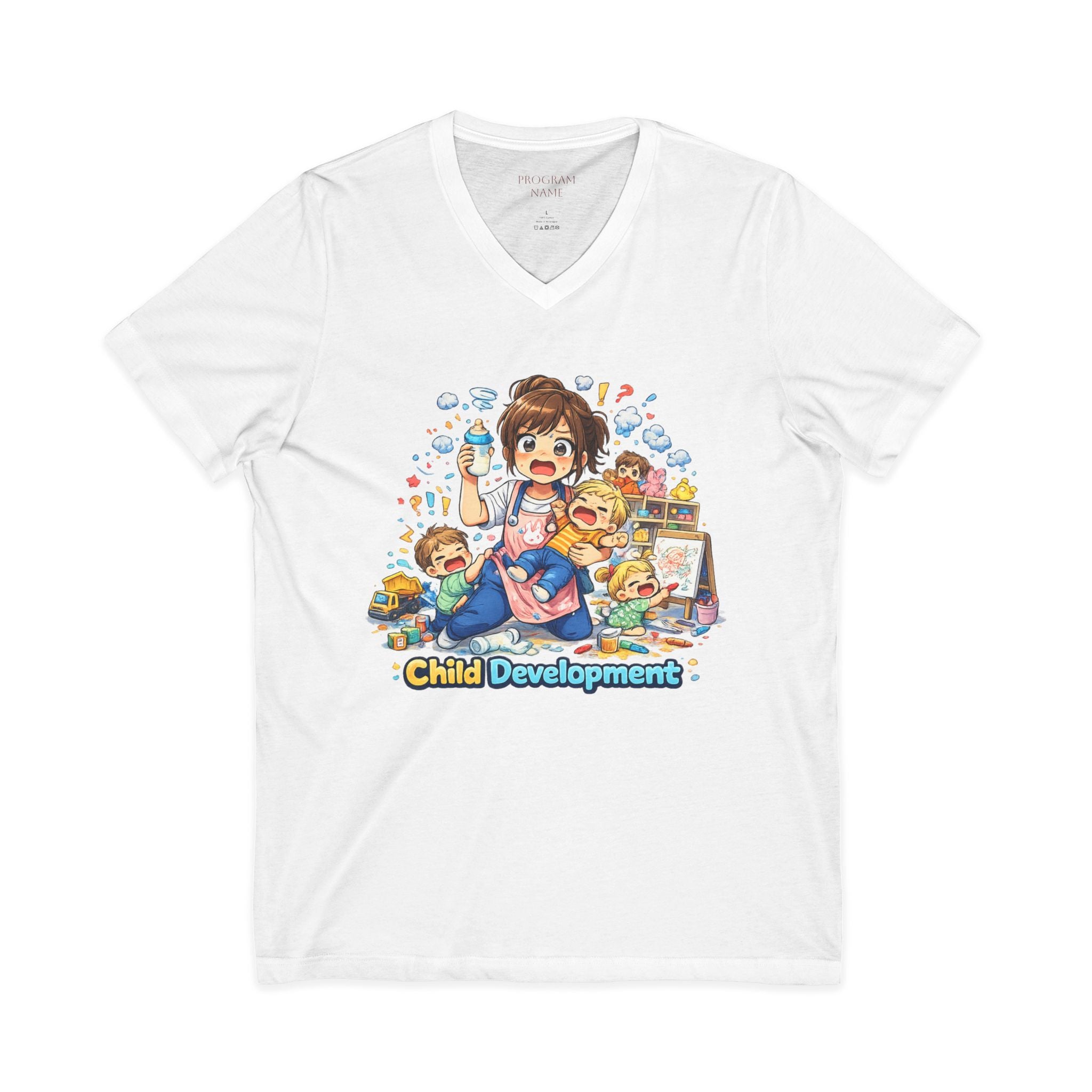 Child Development V-Neck Tee — Cute Teacher & Student Illustration