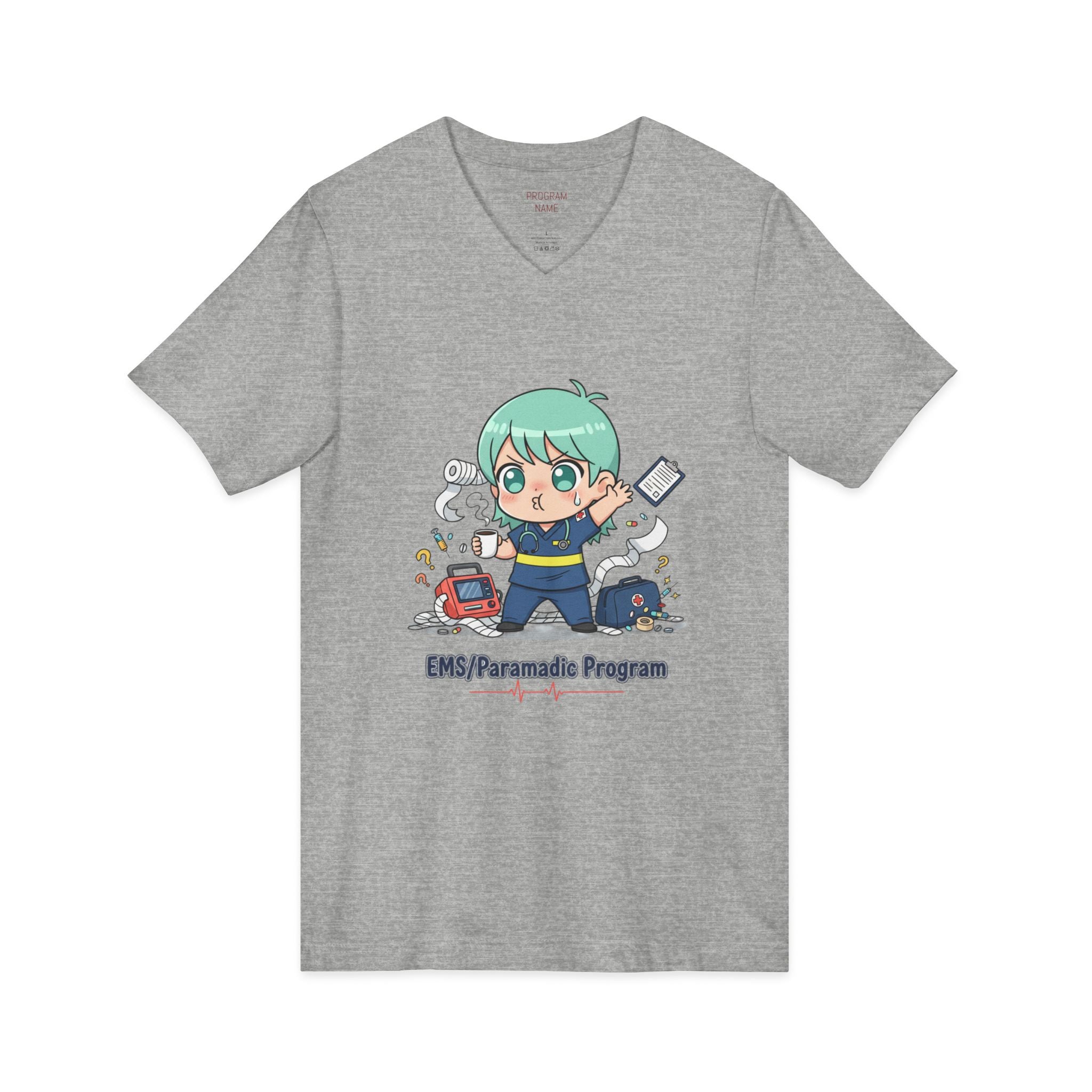 Paramedic EMS Anime V-Neck Tee — Cute EMT Program Shirt (Custom College Name)