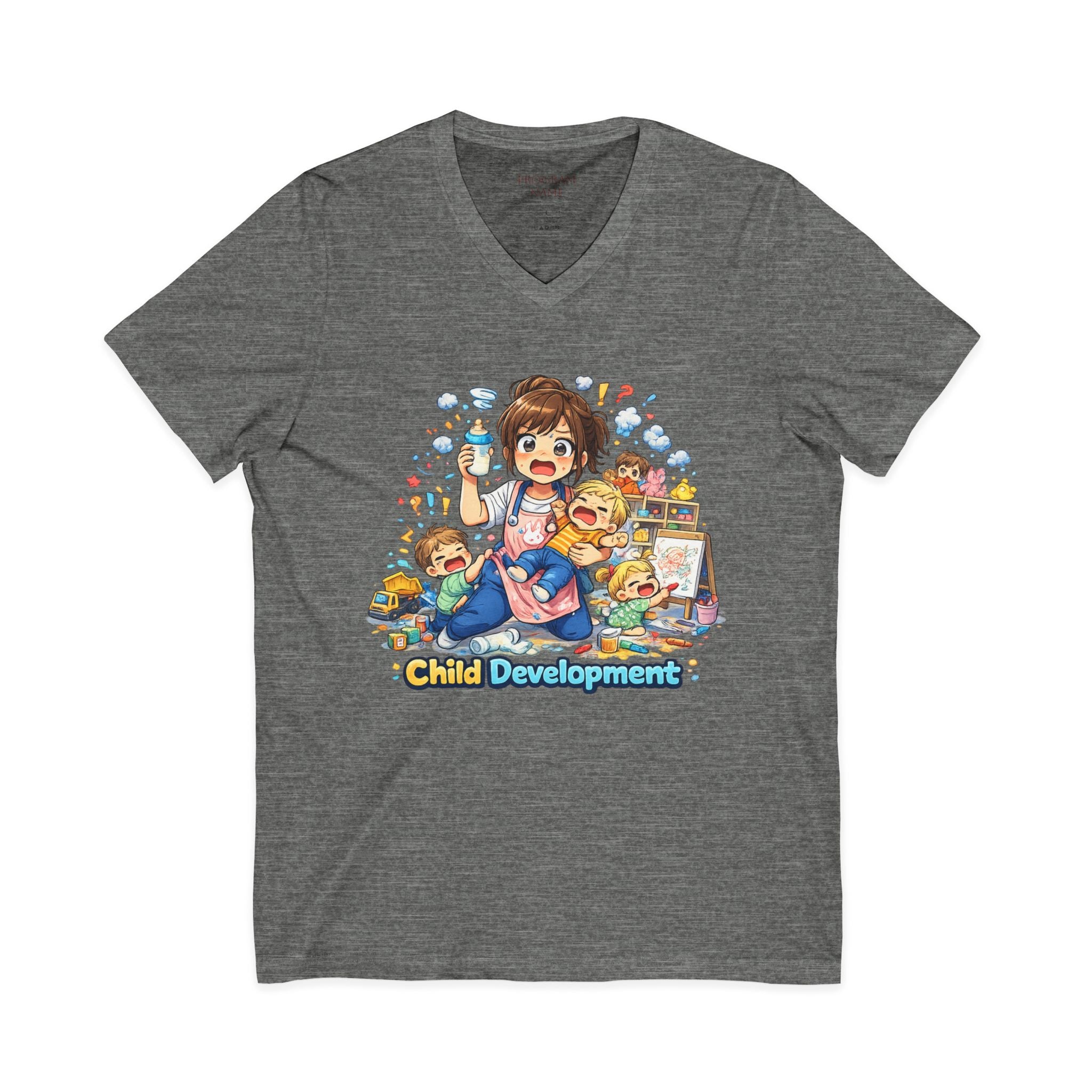 Child Development V-Neck Tee — Cute Teacher & Student Illustration