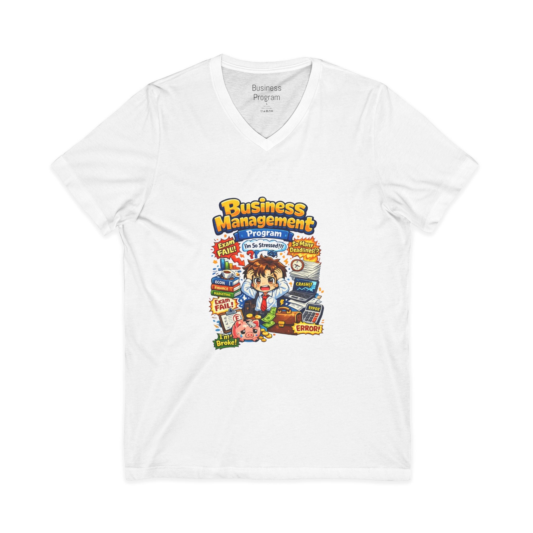 Business Management College T‑Shirt - Cute Study Cartoon V‑Neck Tee