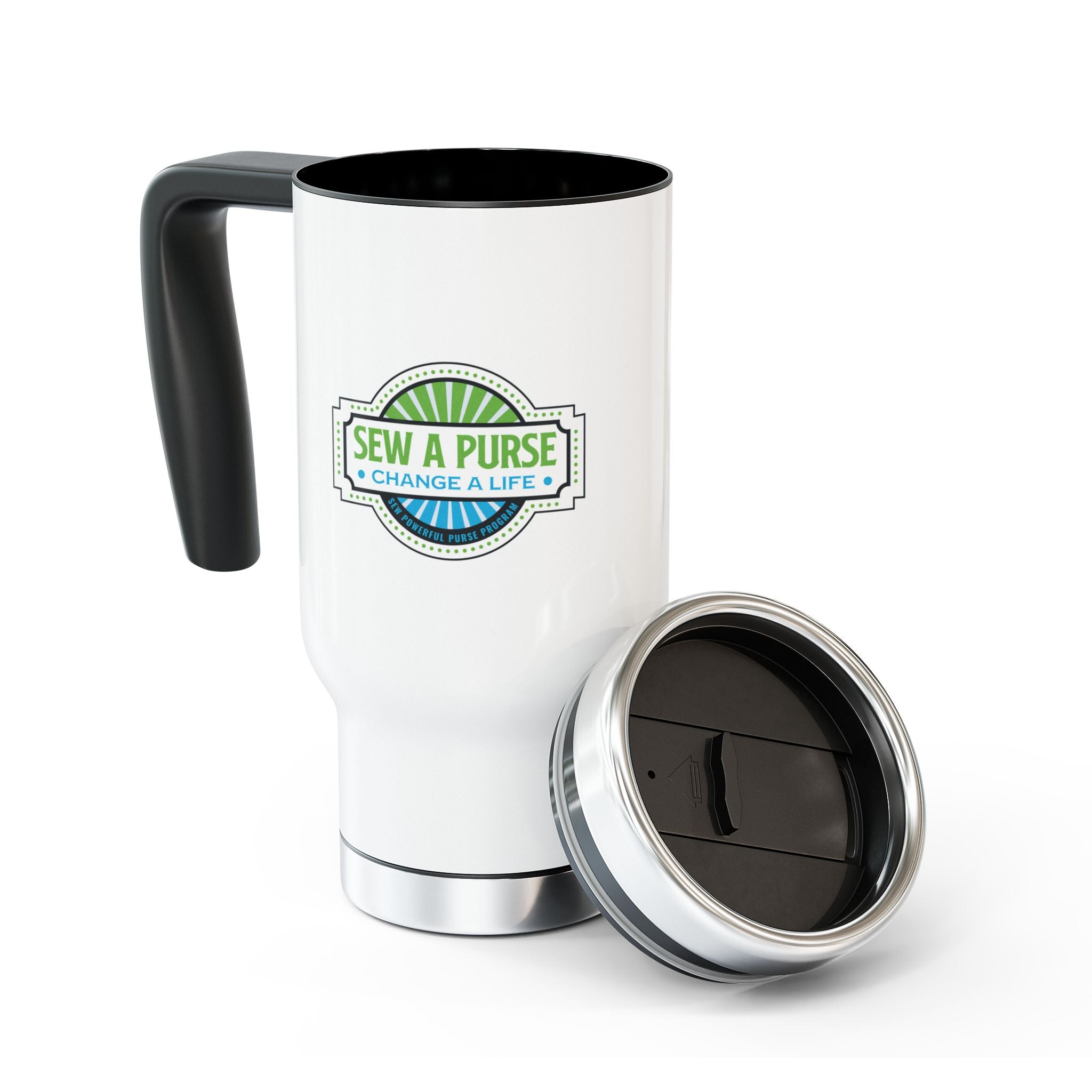 Sew A Purse Logo 14oz Stainless Steel Travel Mug with Handle