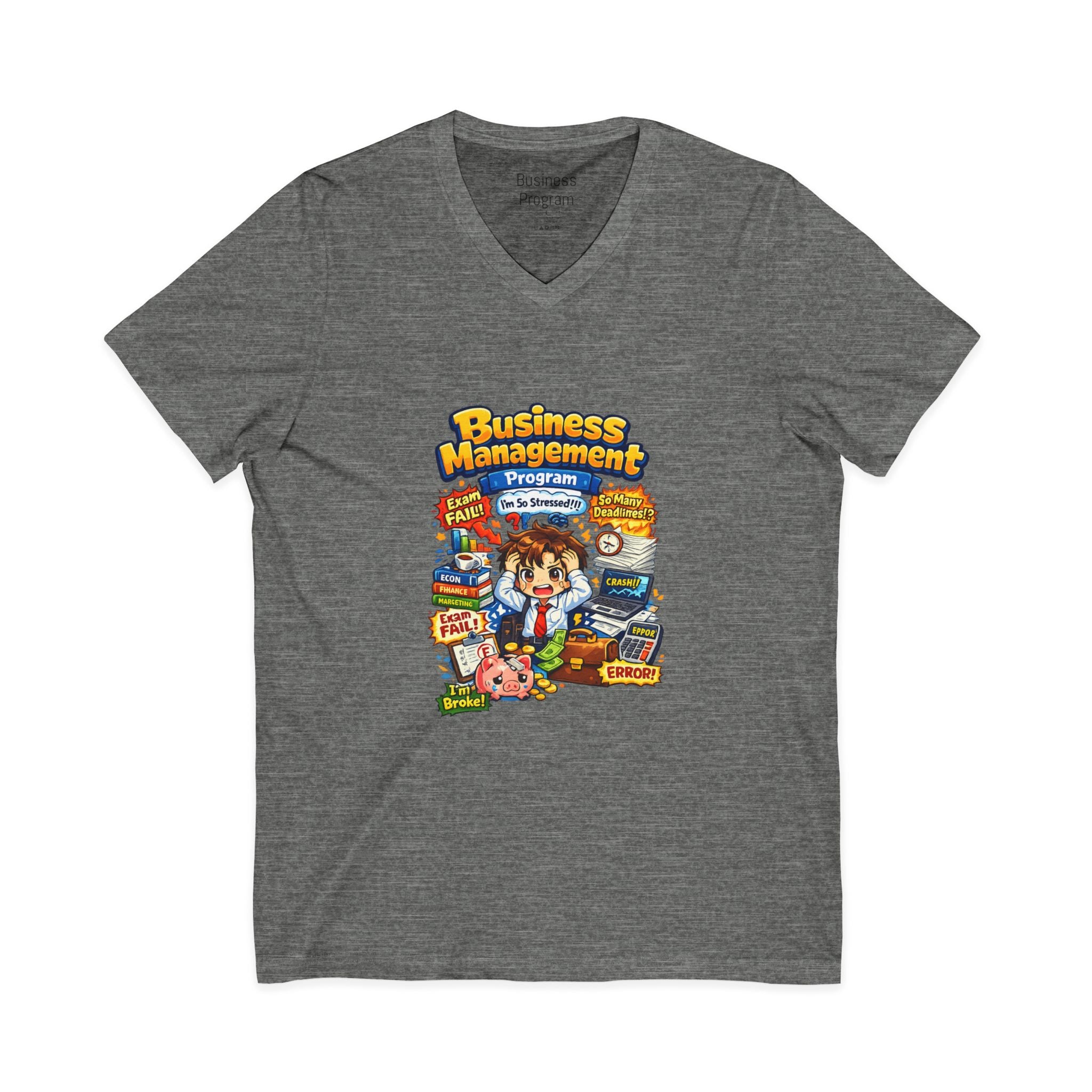 Business Management College T‑Shirt - Cute Study Cartoon V‑Neck Tee