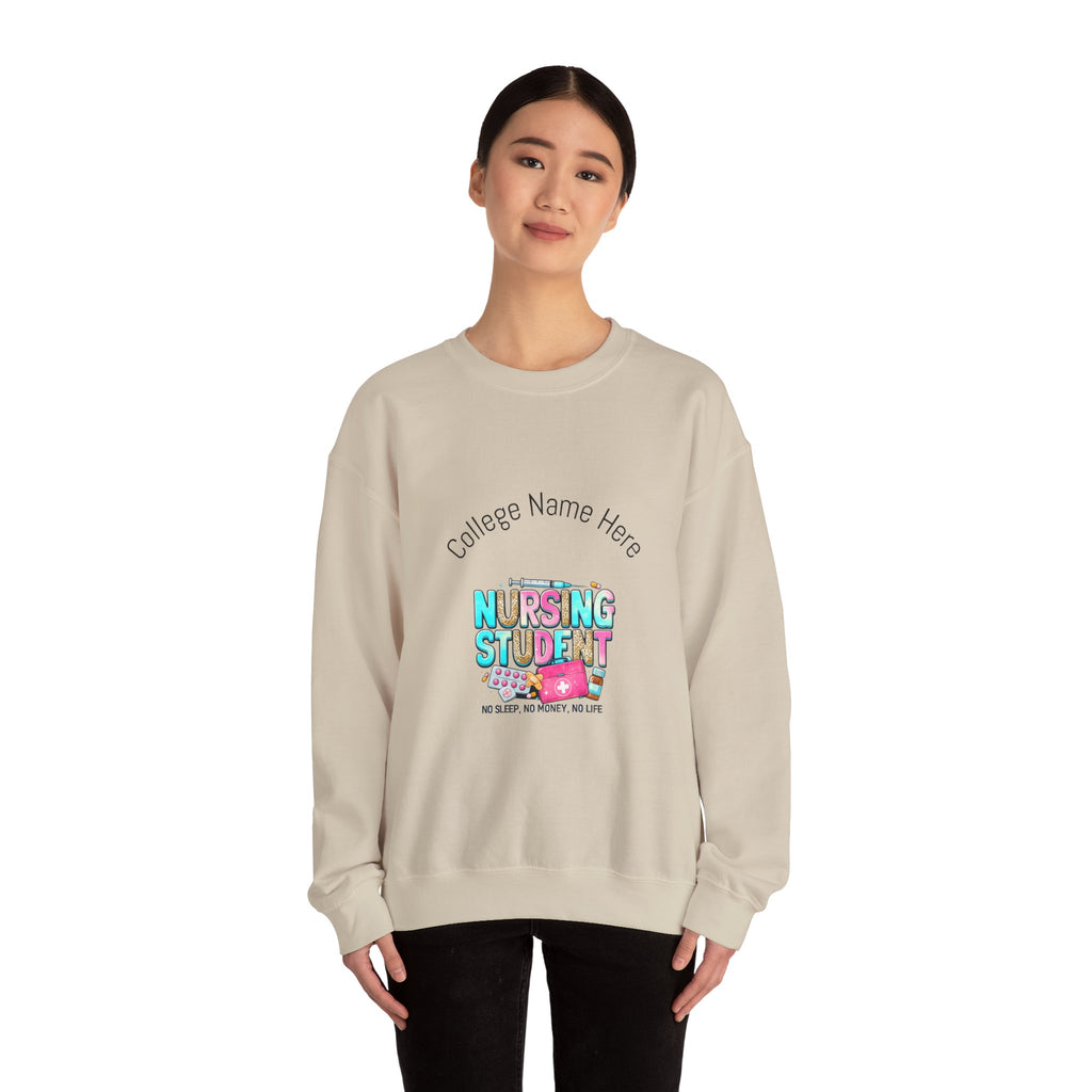 Nursing Student Crewneck Sweatshirt — "Nursing Student" Cute Medical Design (Custom College Name)