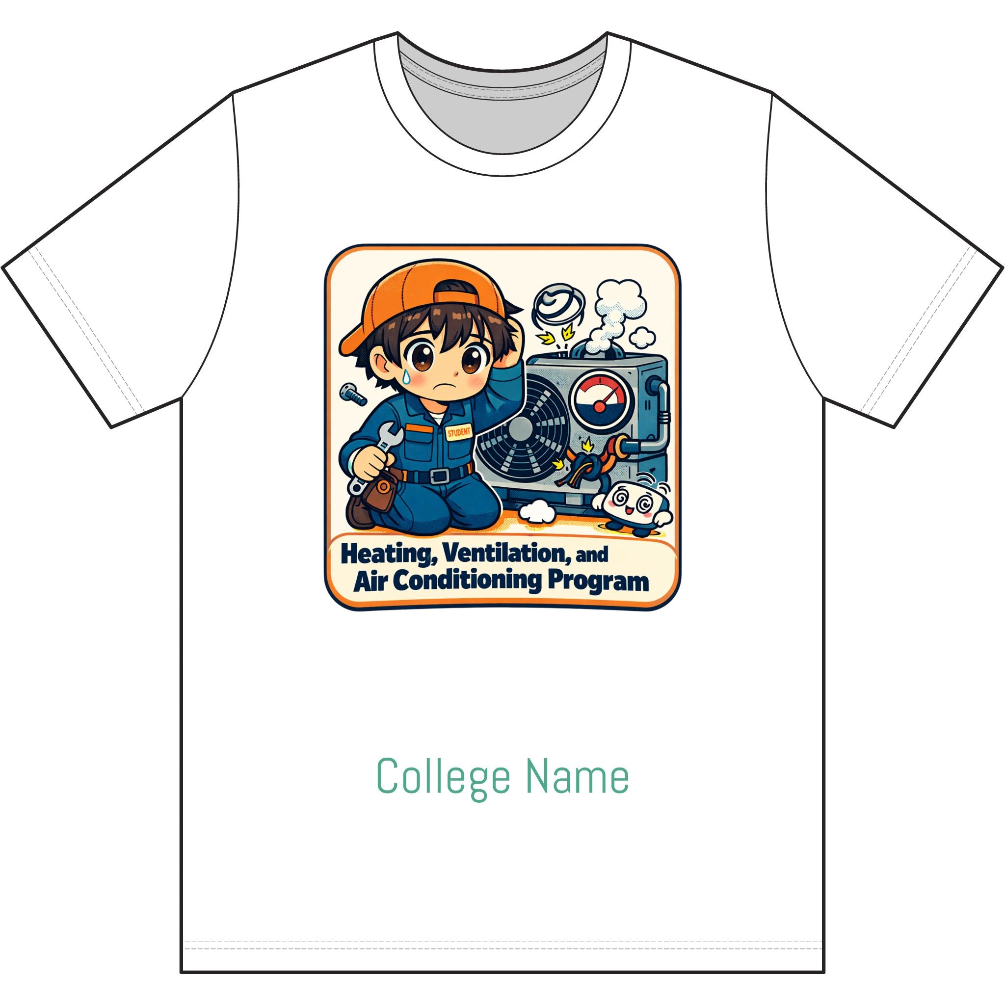 HVAC Technician Cartoon T‑Shirt — 'Heating, Ventilation, and Air Conditioning Program' College Tee