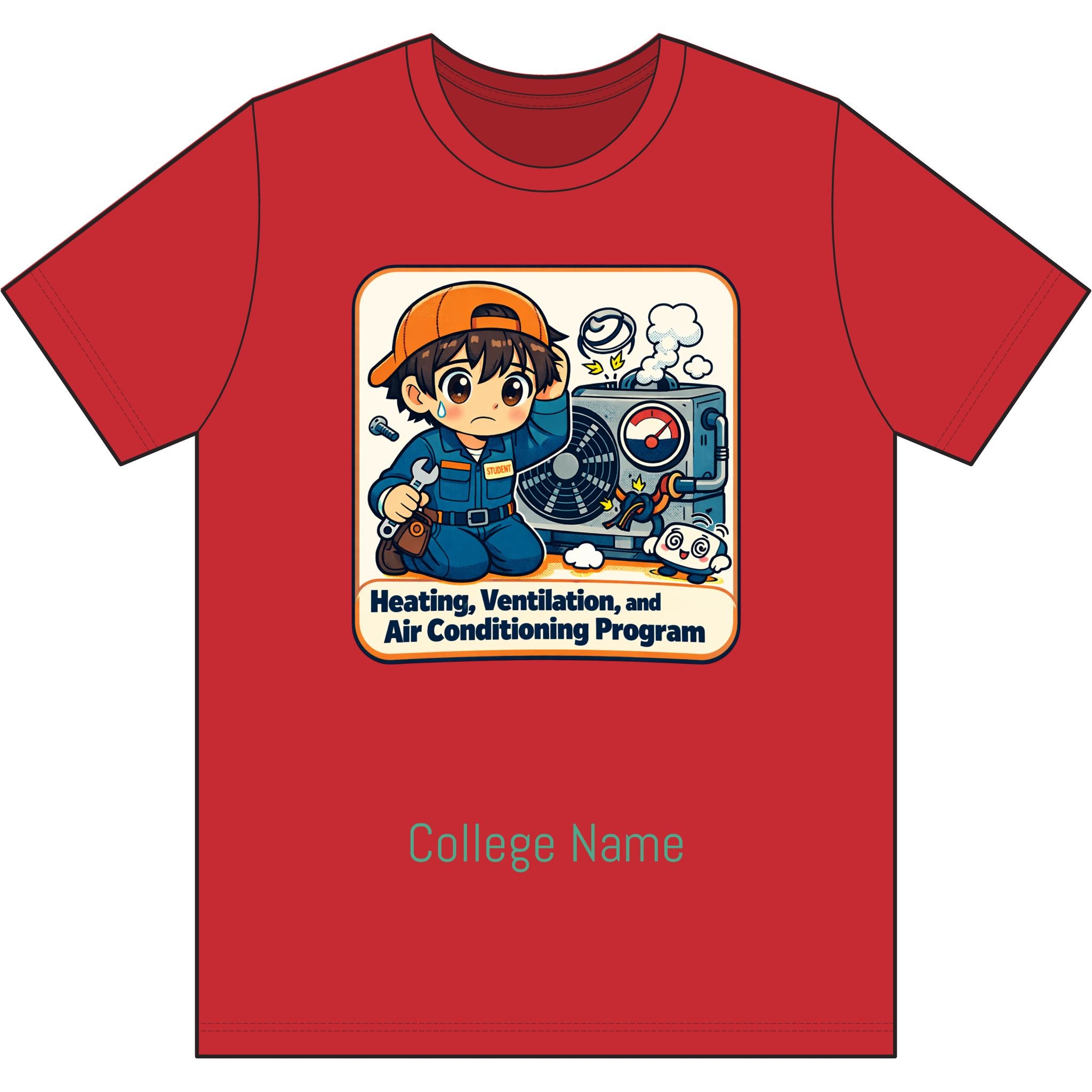 HVAC Technician Cartoon T‑Shirt — 'Heating, Ventilation, and Air Conditioning Program' College Tee