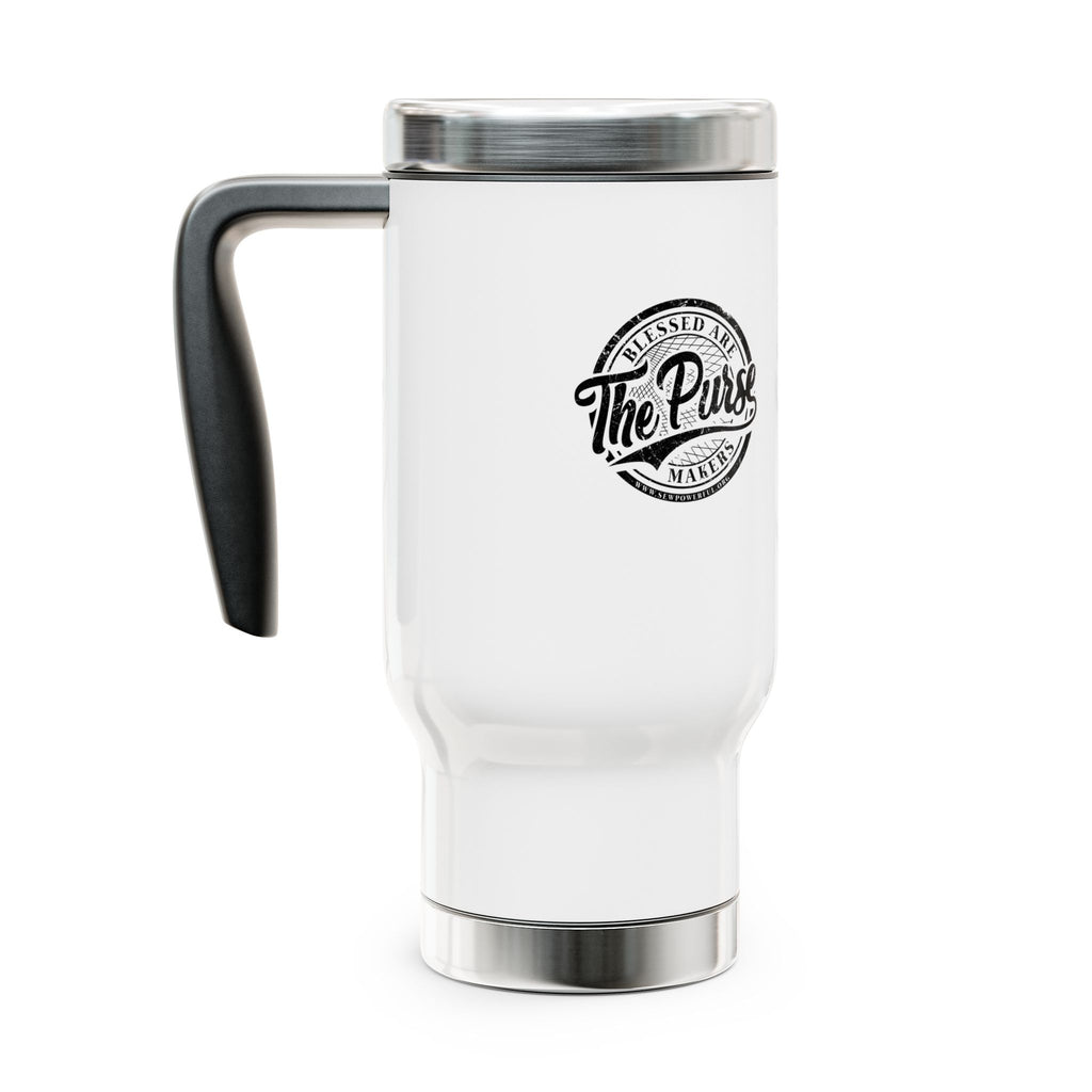 The Purse Logo Stainless Steel Travel Mug with Handle – 14oz Insulated Coffee Tumbler