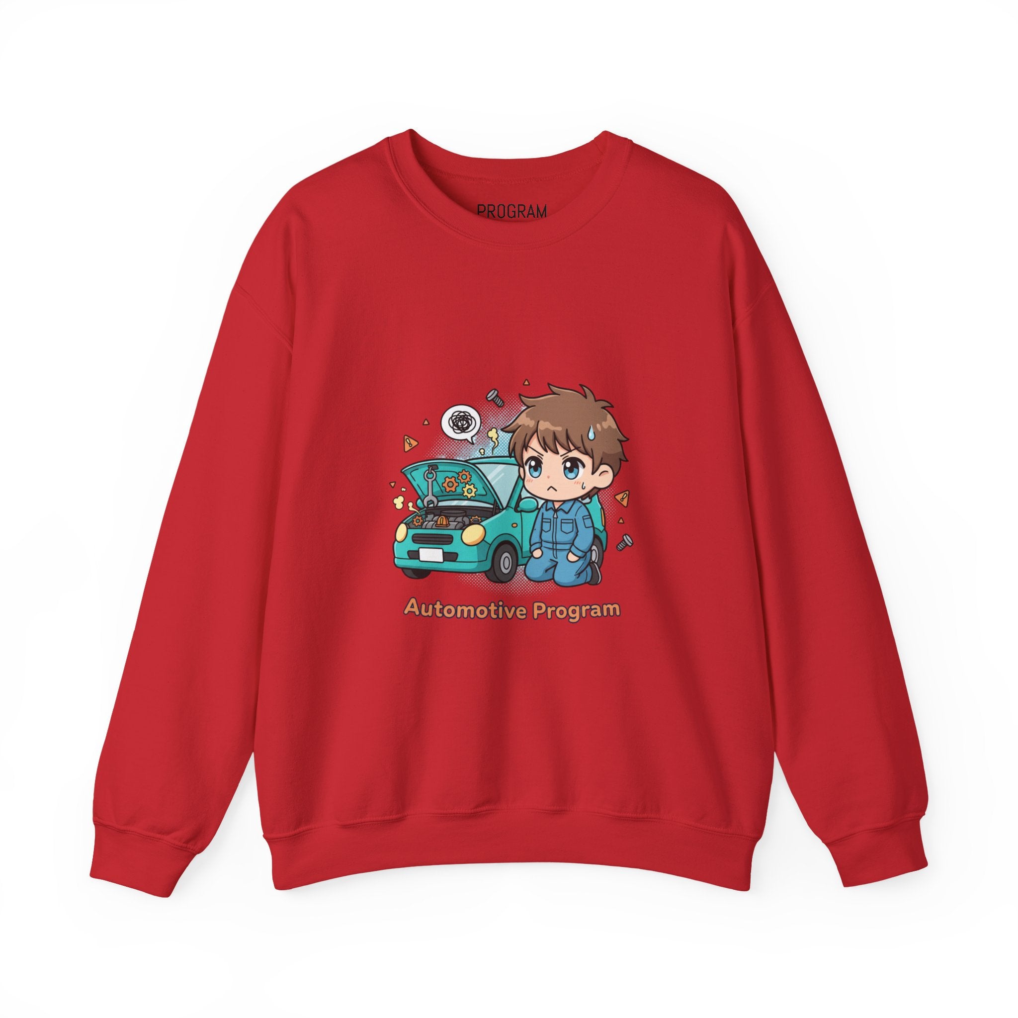 Automotive Program Crewneck Sweatshirt — Cute Mechanic Anime Design