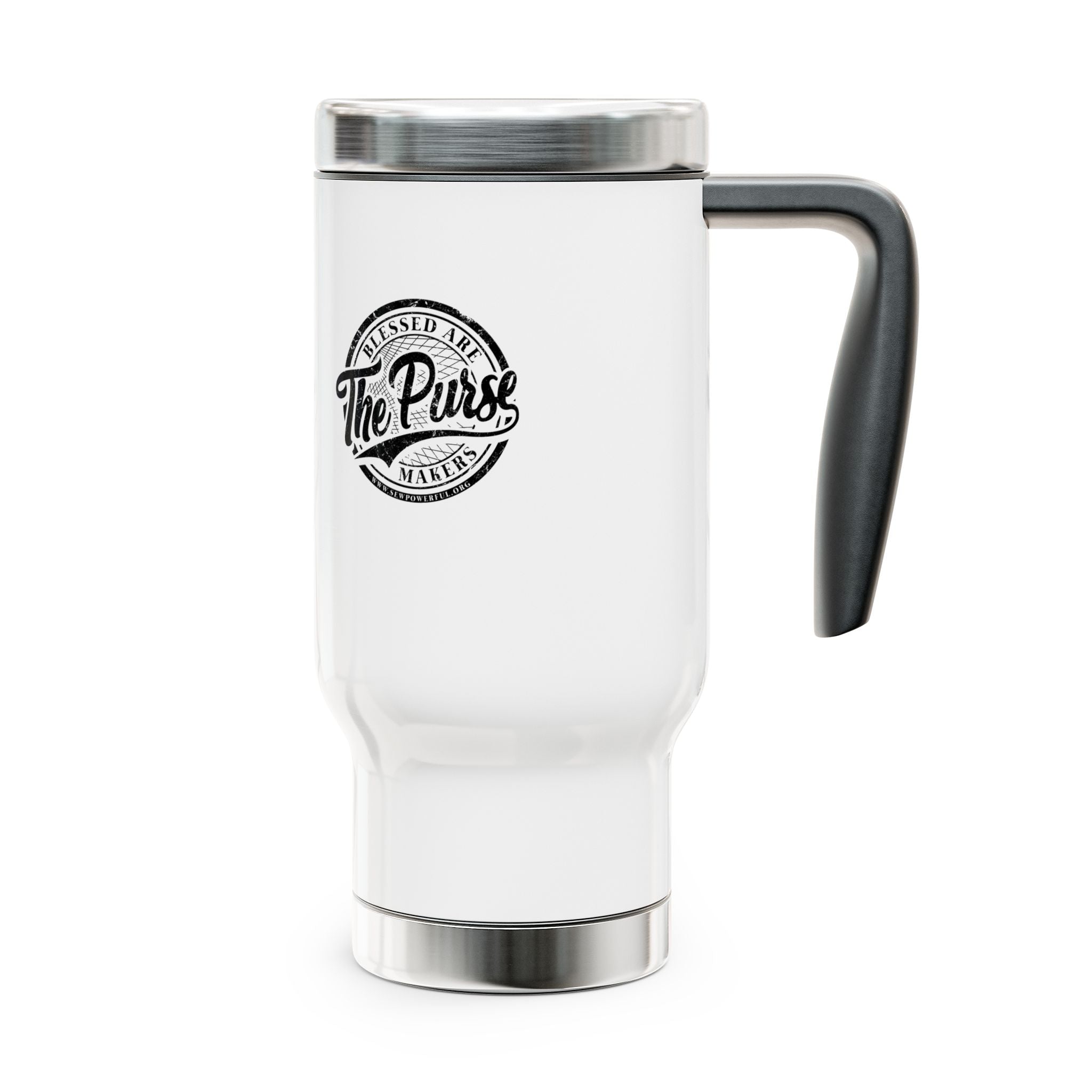 The Purse Logo Stainless Steel Travel Mug with Handle – 14oz Insulated Coffee Tumbler