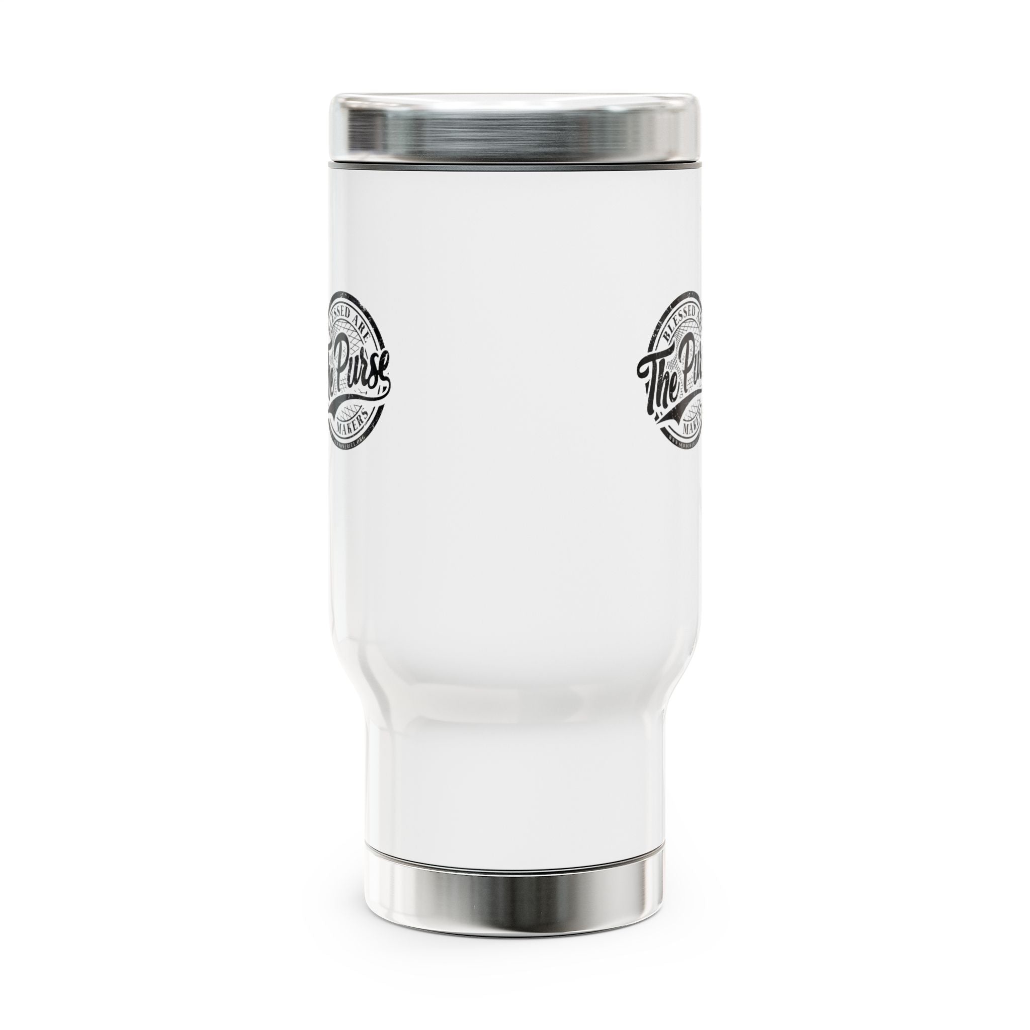 The Purse Logo Stainless Steel Travel Mug with Handle – 14oz Insulated Coffee Tumbler