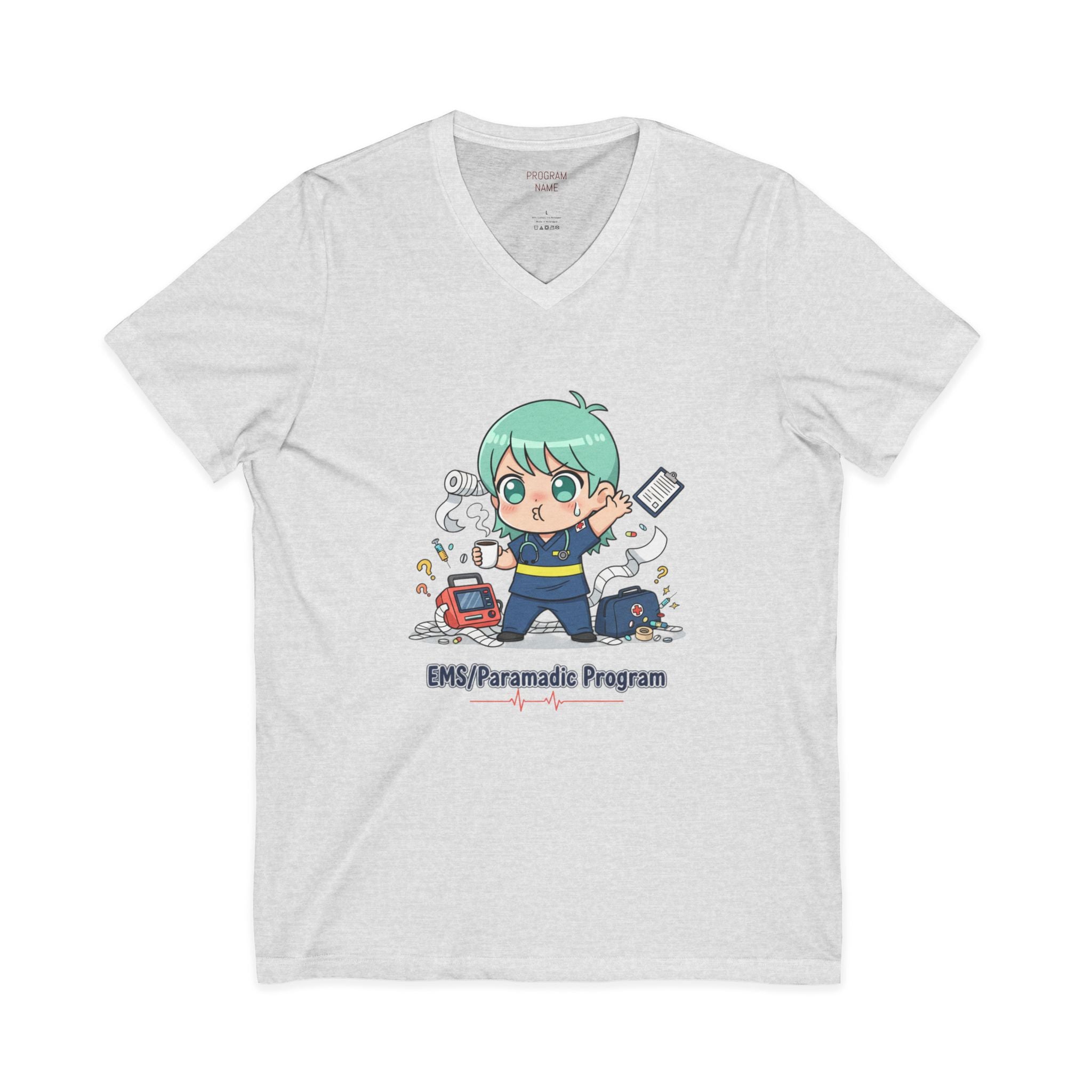 Paramedic EMS Anime V-Neck Tee — Cute EMT Program Shirt (Custom College Name)
