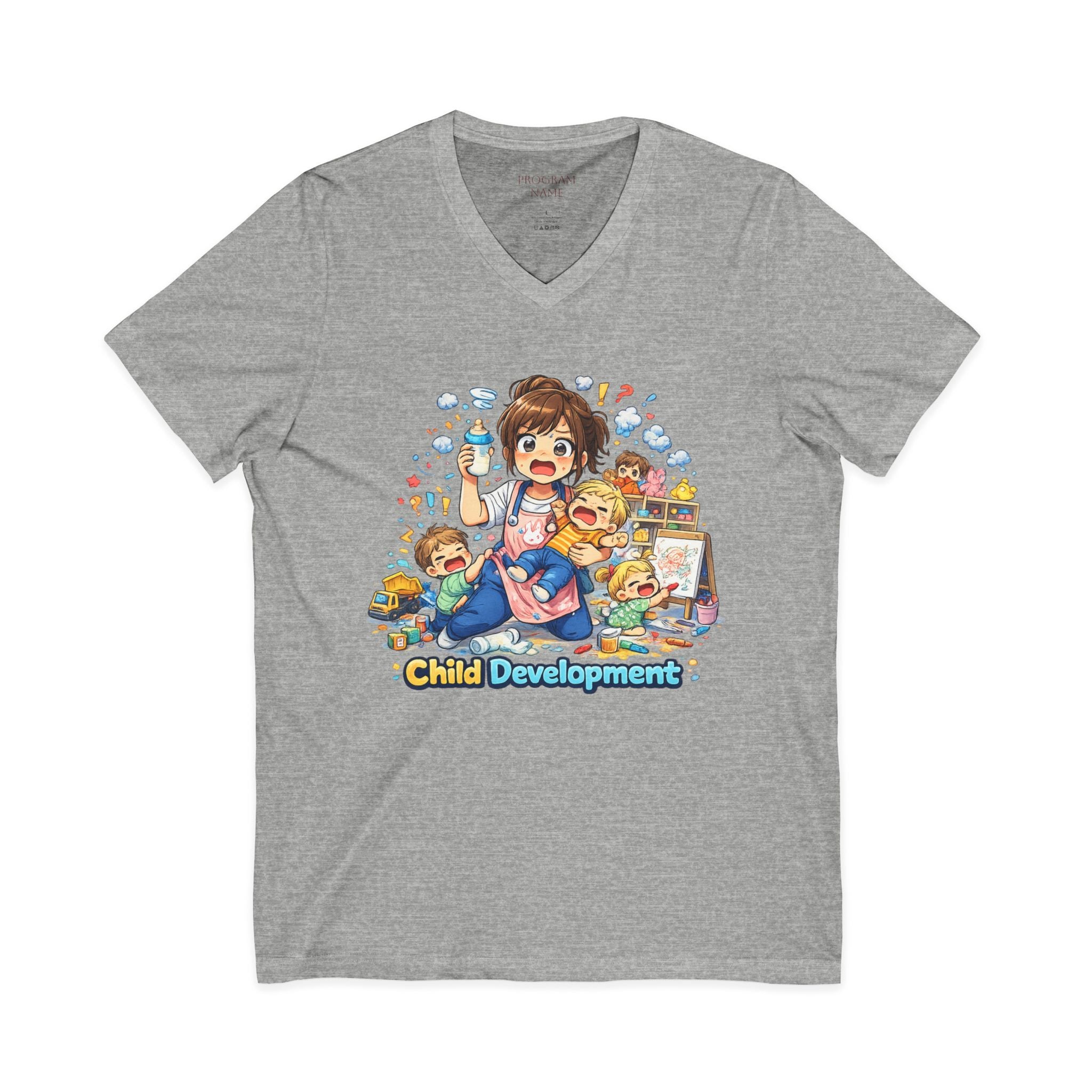 Child Development V-Neck Tee — Cute Teacher & Student Illustration