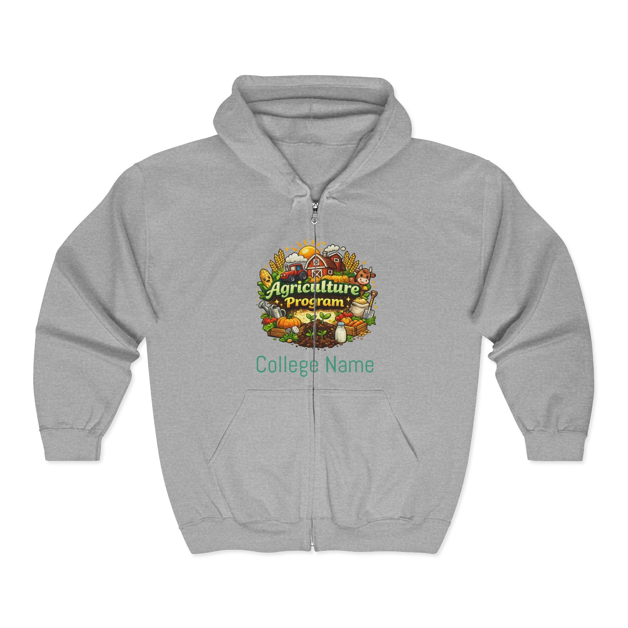 Agriculture Program Full-Zip Hoodie — Farm Produce Graphic Zip-Up