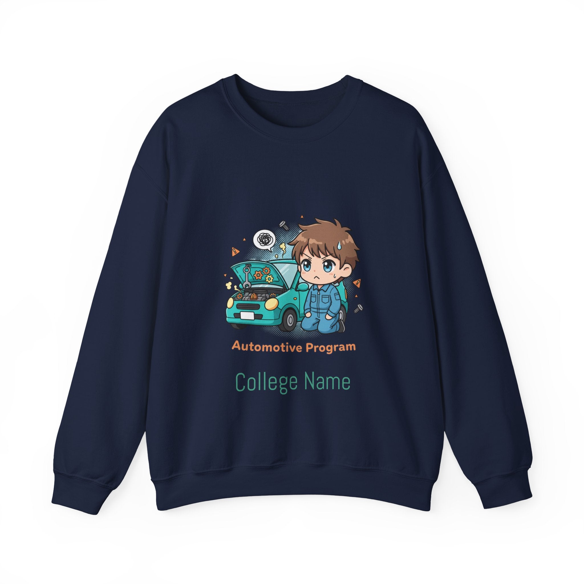 Automotive Program Crewneck Sweatshirt — Cute Mechanic Anime Design