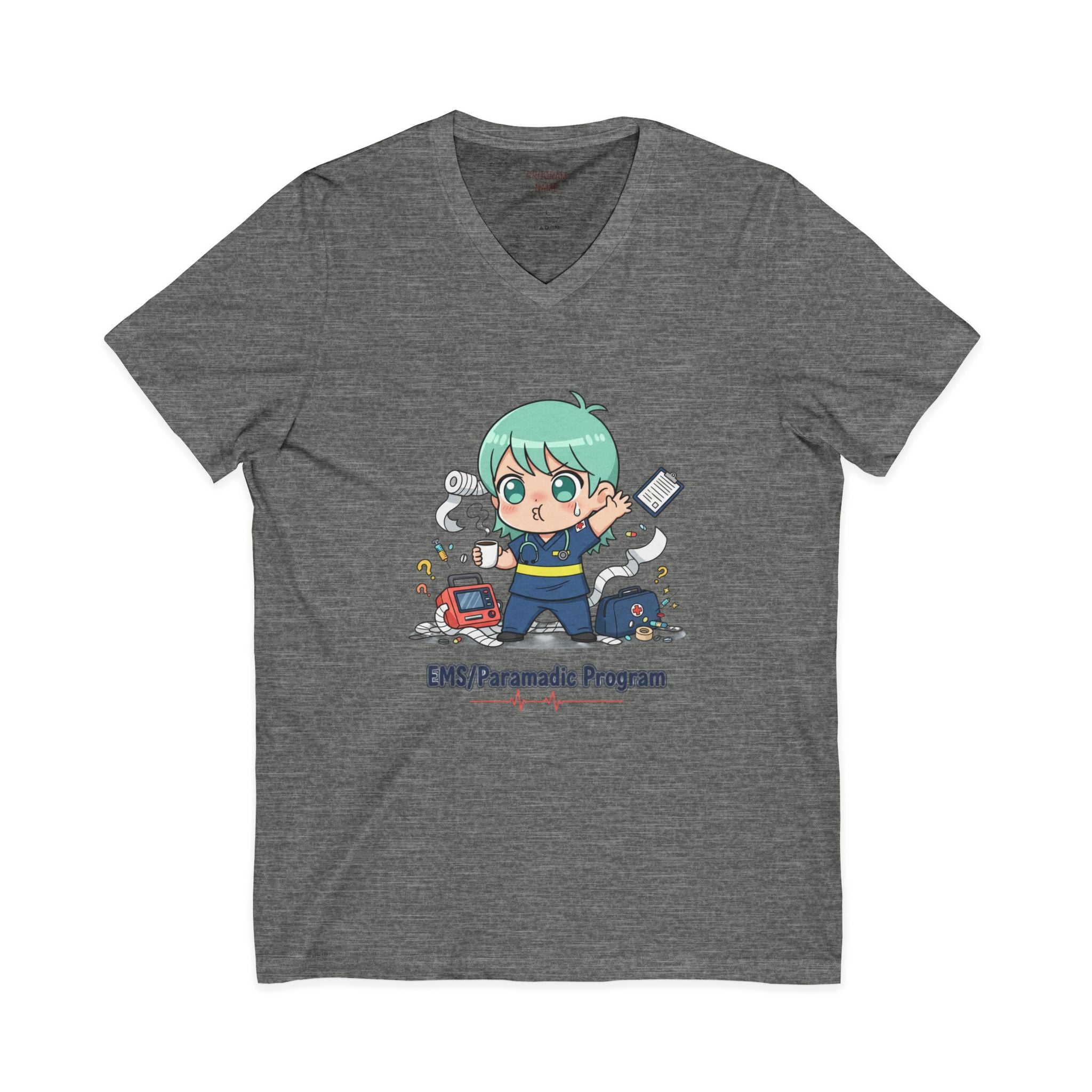Paramedic EMS Anime V-Neck Tee — Cute EMT Program Shirt (Custom College Name)