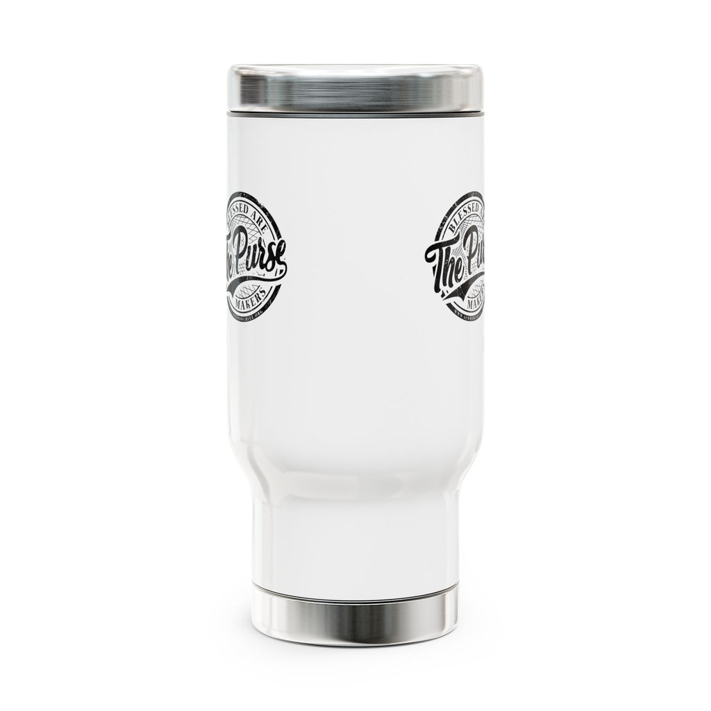 The Purse Logo Stainless Steel Travel Mug with Handle – 14oz Insulated Coffee Tumbler