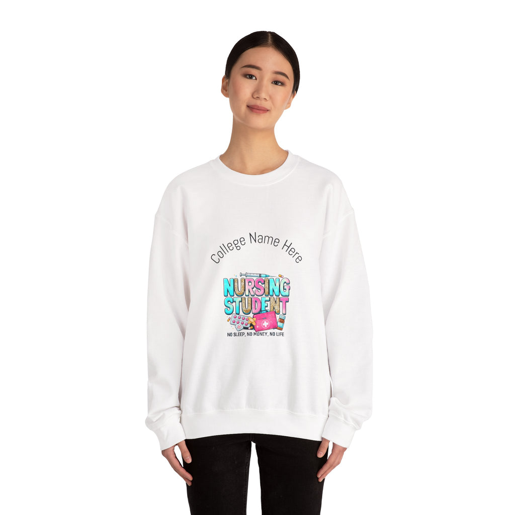 Nursing Student Crewneck Sweatshirt — "Nursing Student" Cute Medical Design (Custom College Name)