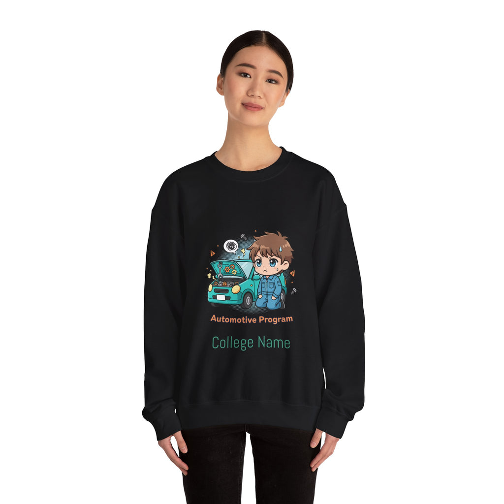 Automotive Program Crewneck Sweatshirt — Cute Mechanic Anime Design