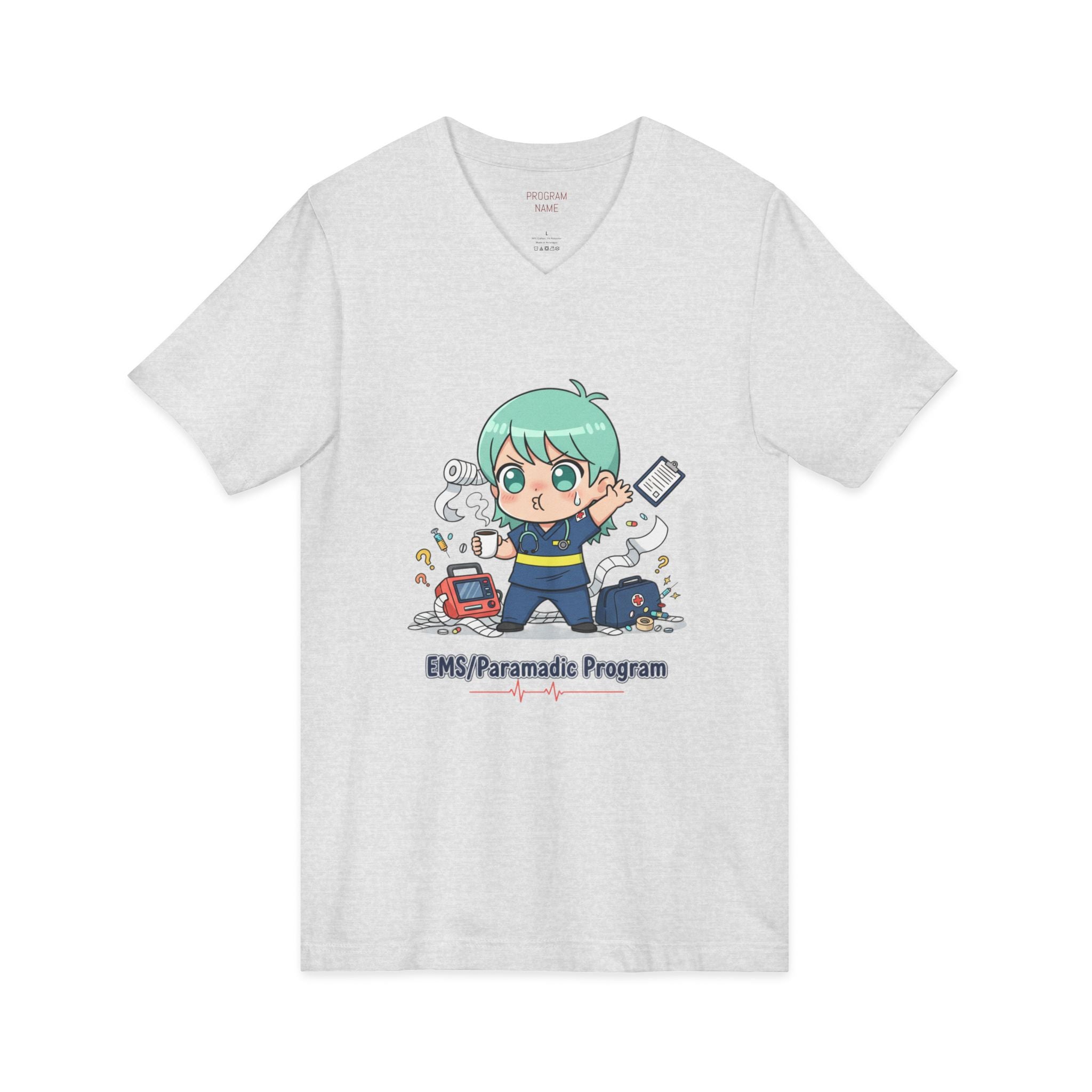 Paramedic EMS Anime V-Neck Tee — Cute EMT Program Shirt (Custom College Name)