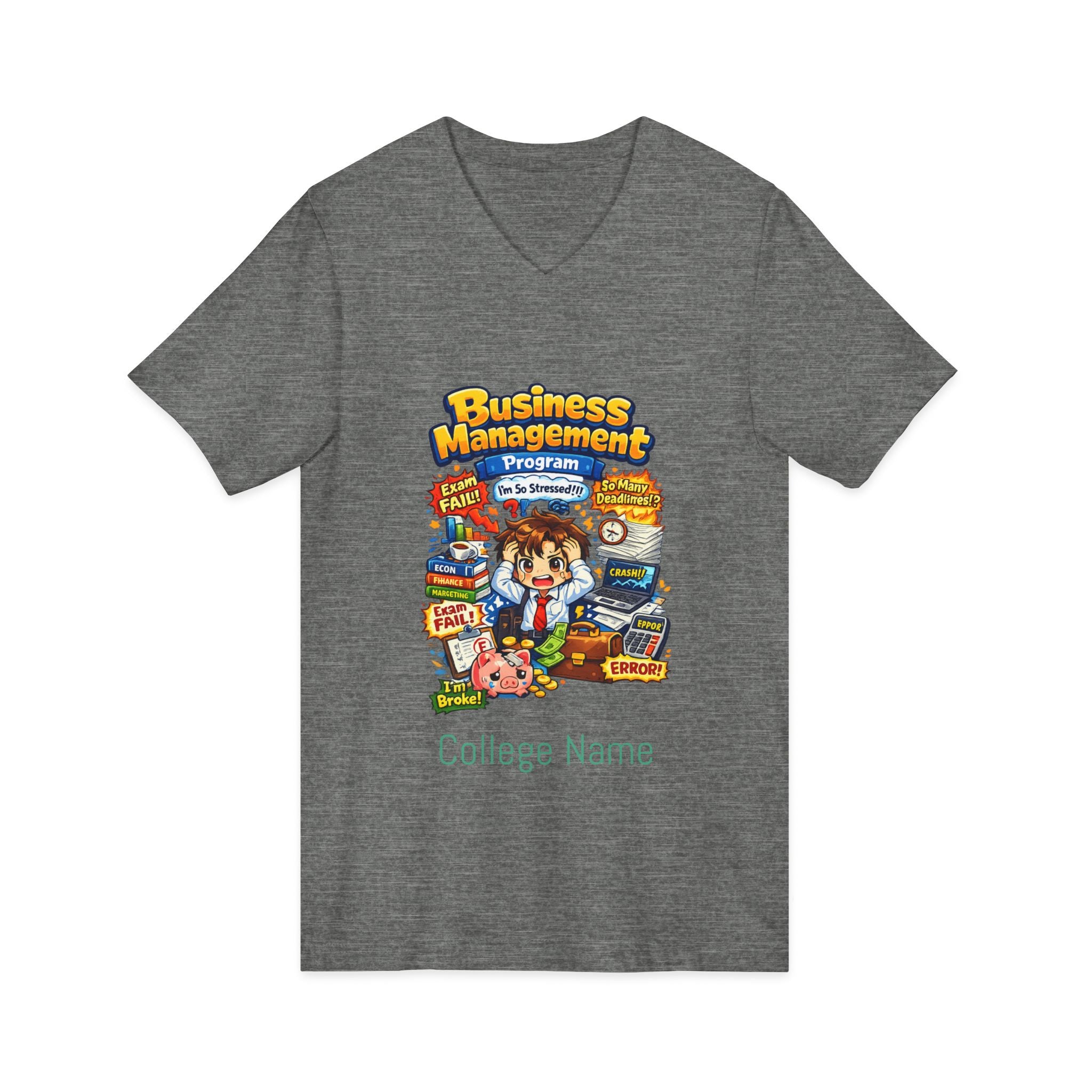 Business Management College T‑Shirt - Cute Study Cartoon V‑Neck Tee