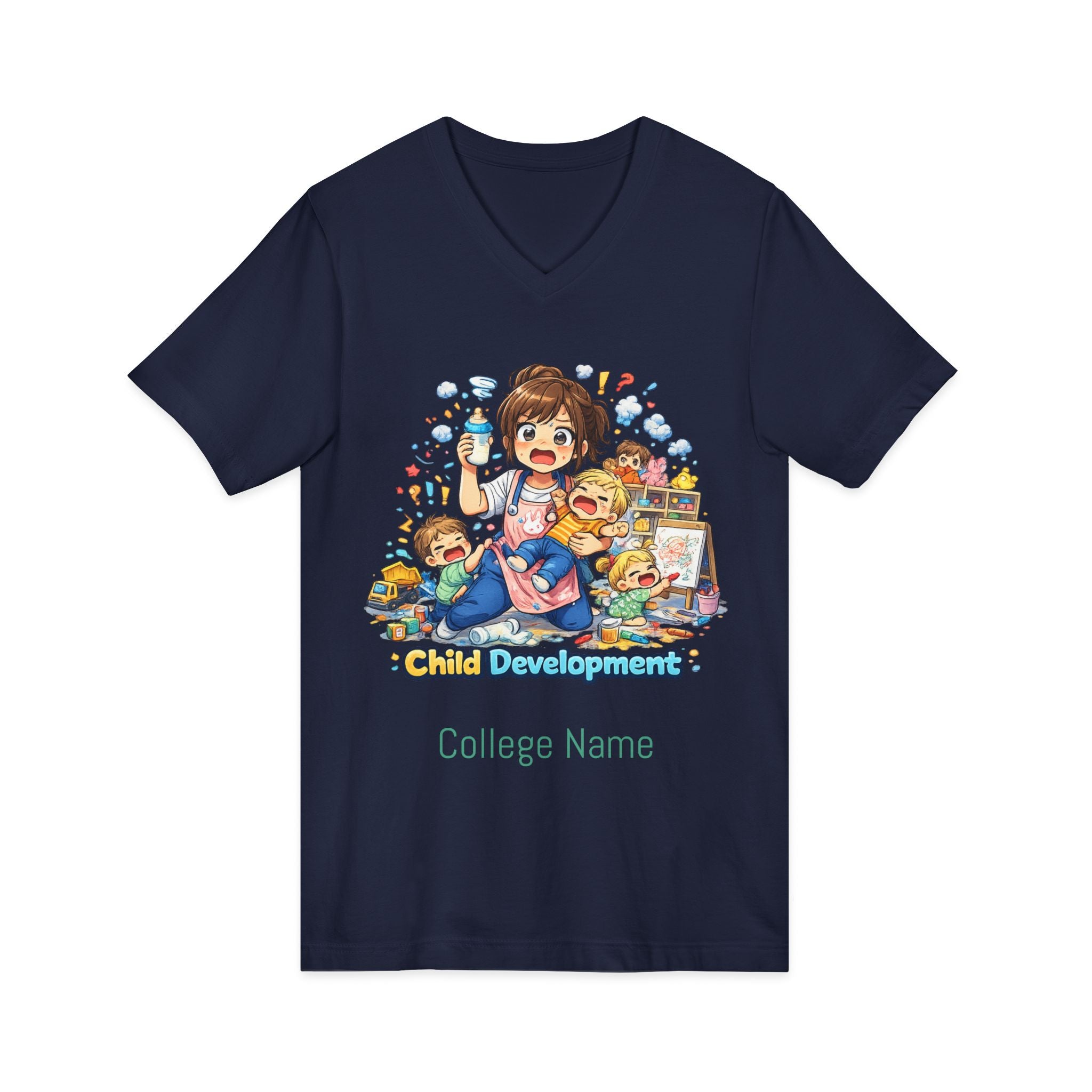 Child Development V-Neck Tee — Cute Teacher & Student Illustration