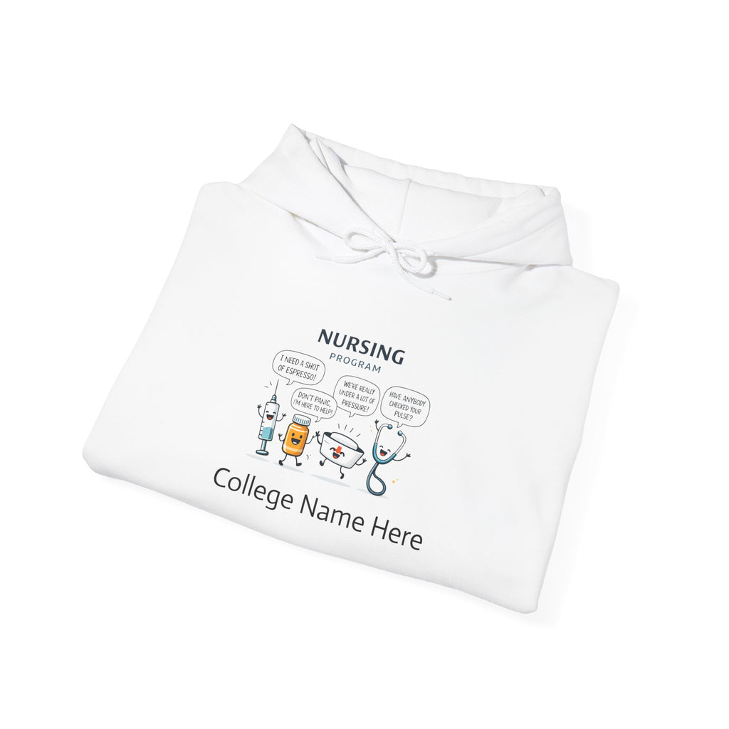 Nursing Program Hoodie – Cute Medical Icons Sweatshirt (Custom School Name)
