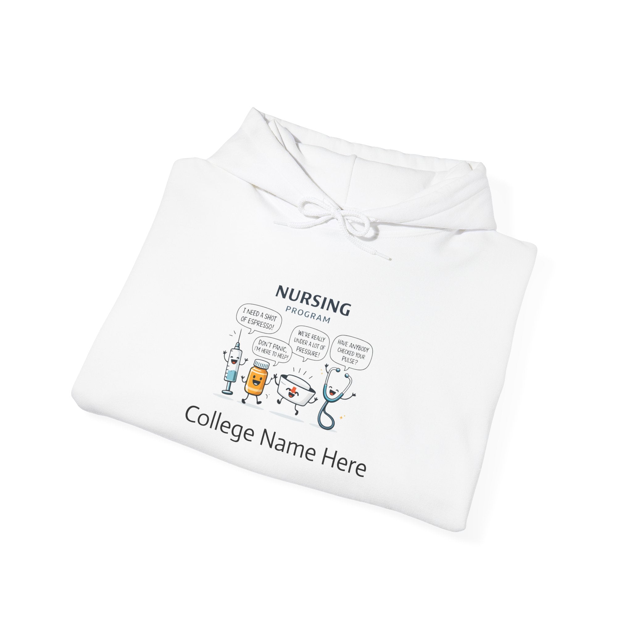 Nursing Program Hoodie – Cute Medical Icons Sweatshirt (Custom School Name)