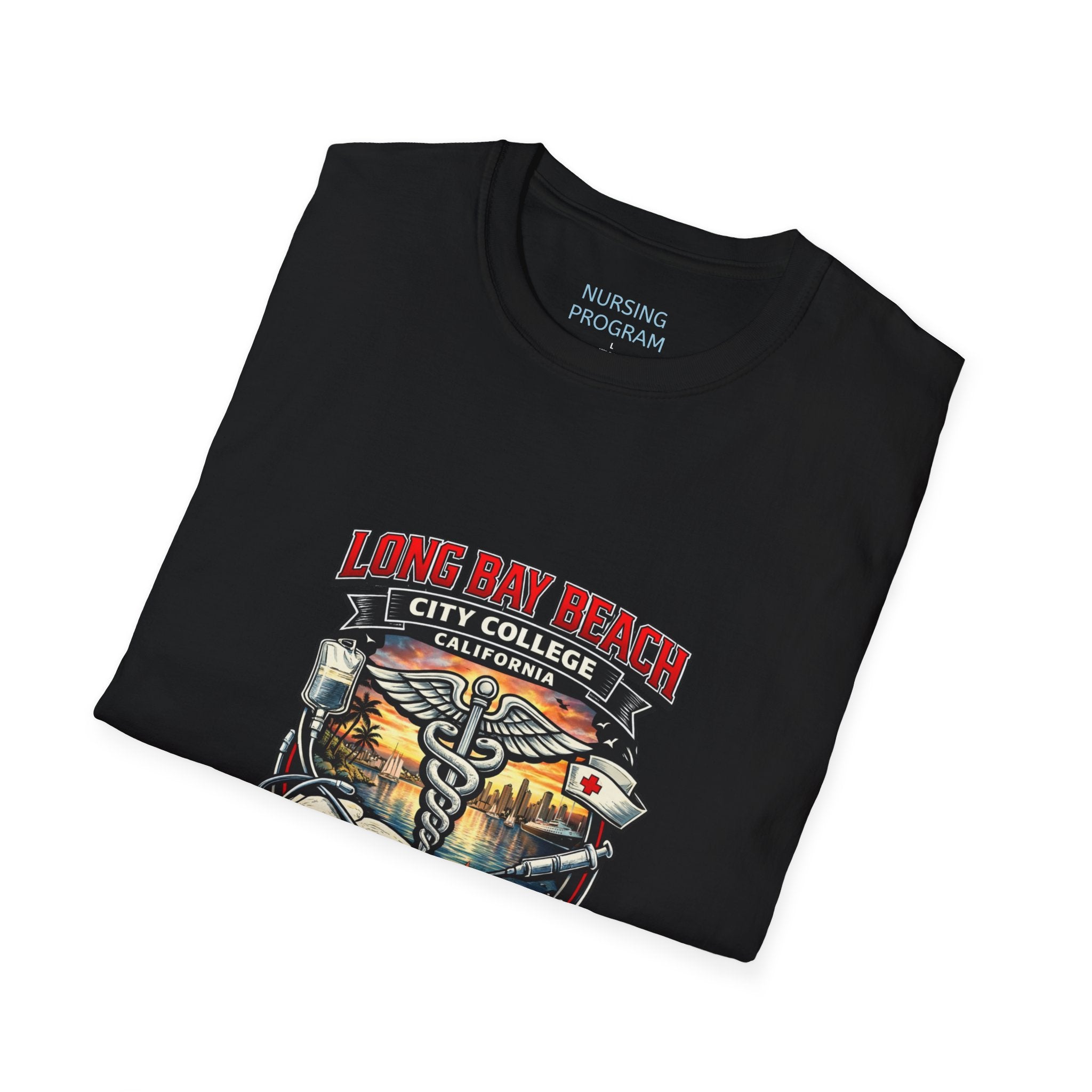 Long Beach City College Nursing Program T-Shirt — Caduceus Skull Patch Design