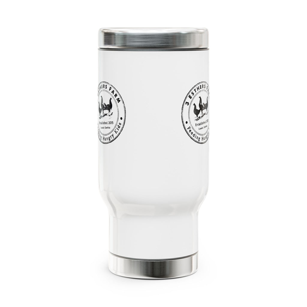 Farmhouse Travel Mug 14oz — "Esthers Farm" Rustic Logo Stainless Steel Tumbler with Handle