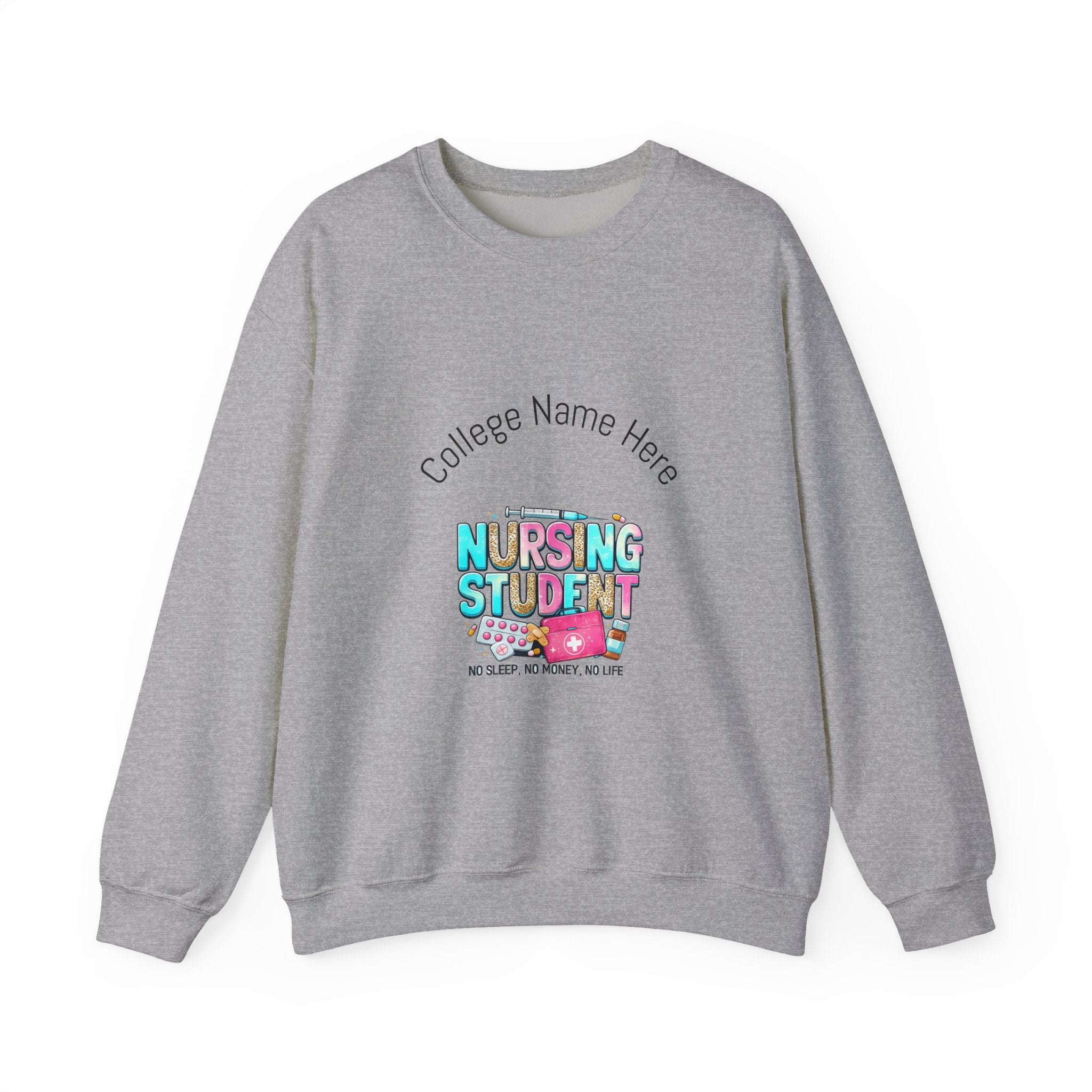 Nursing Student Crewneck Sweatshirt — "Nursing Student" Cute Medical Design (Custom College Name)