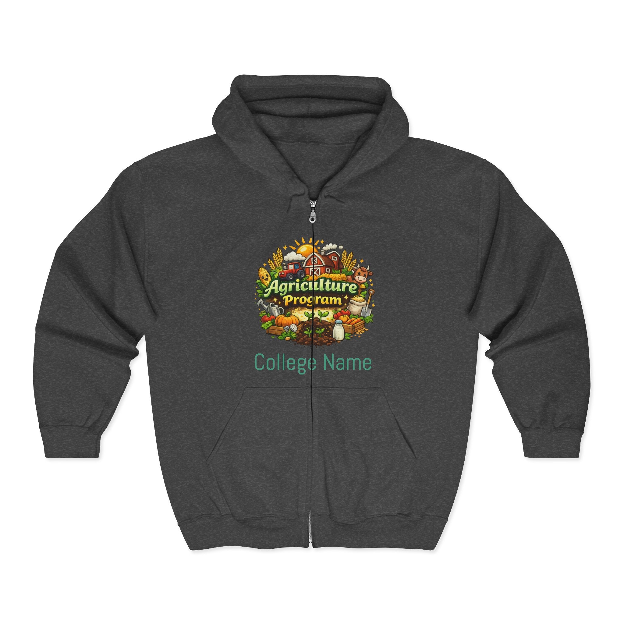 Agriculture Program Full-Zip Hoodie — Farm Produce Graphic Zip-Up