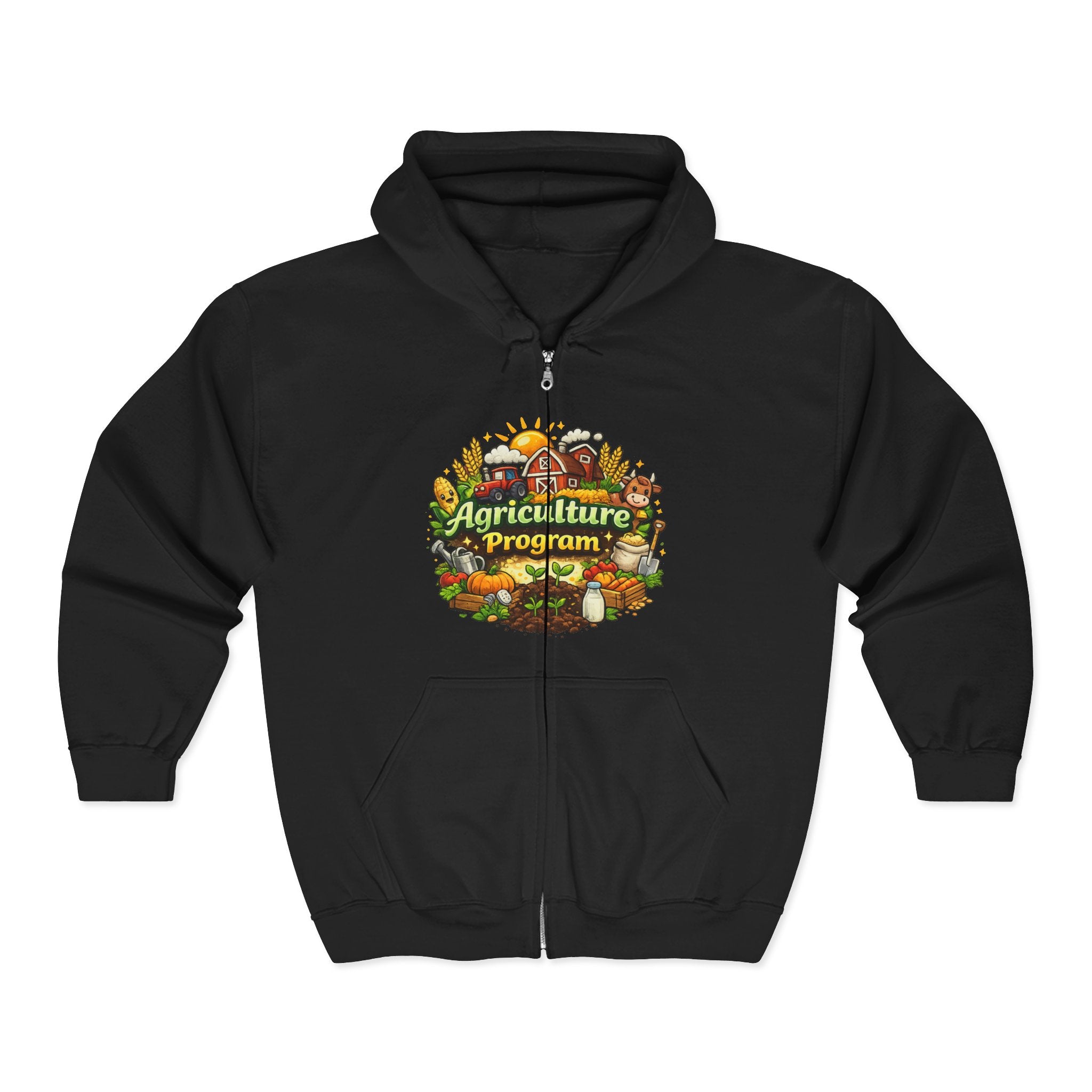 Agriculture Program Full-Zip Hoodie — Farm Produce Graphic Zip-Up